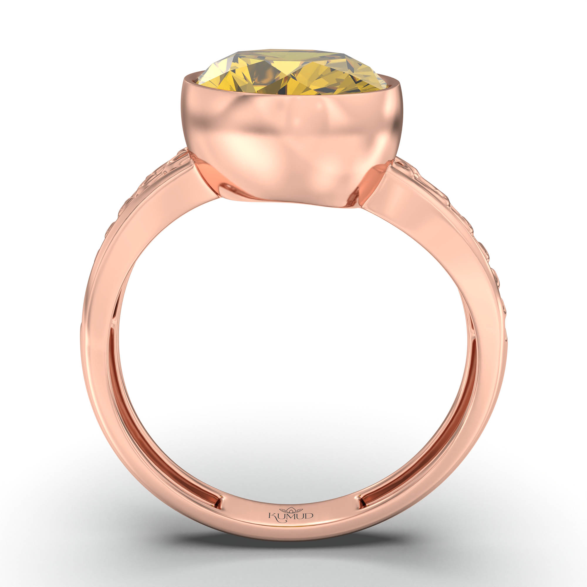 Yellow Sapphire (Pukhraj) Ring for Women in 18K Rose Gold – Oval 11x8 mm, Bezel Setting, 4 g (Design K14-4) thumbnail