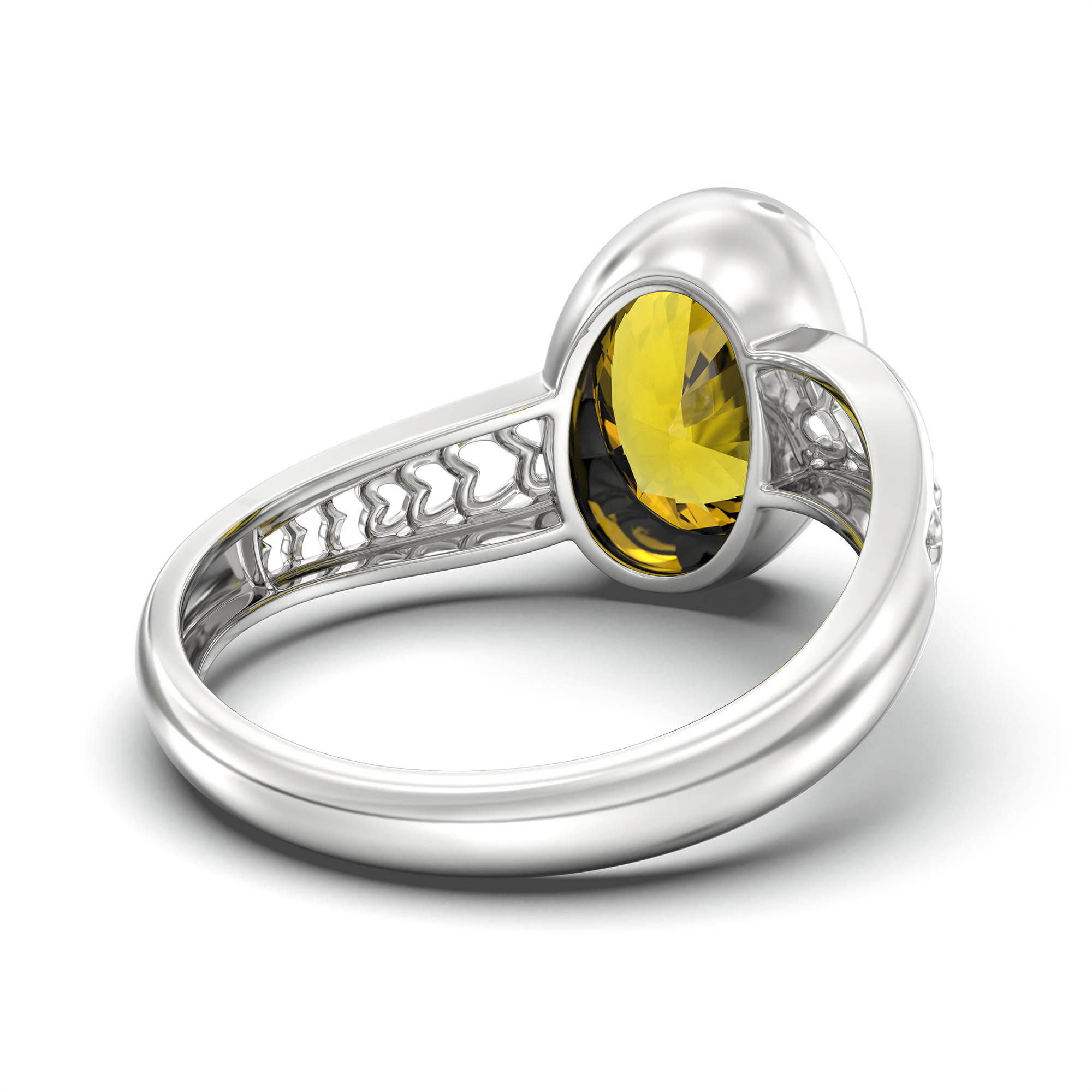 Yellow Sapphire (Pukhraj) Ring for Women in 18K White Gold – Oval 11x8 mm, Bezel Setting, 4 g (Design K14-4) thumbnail
