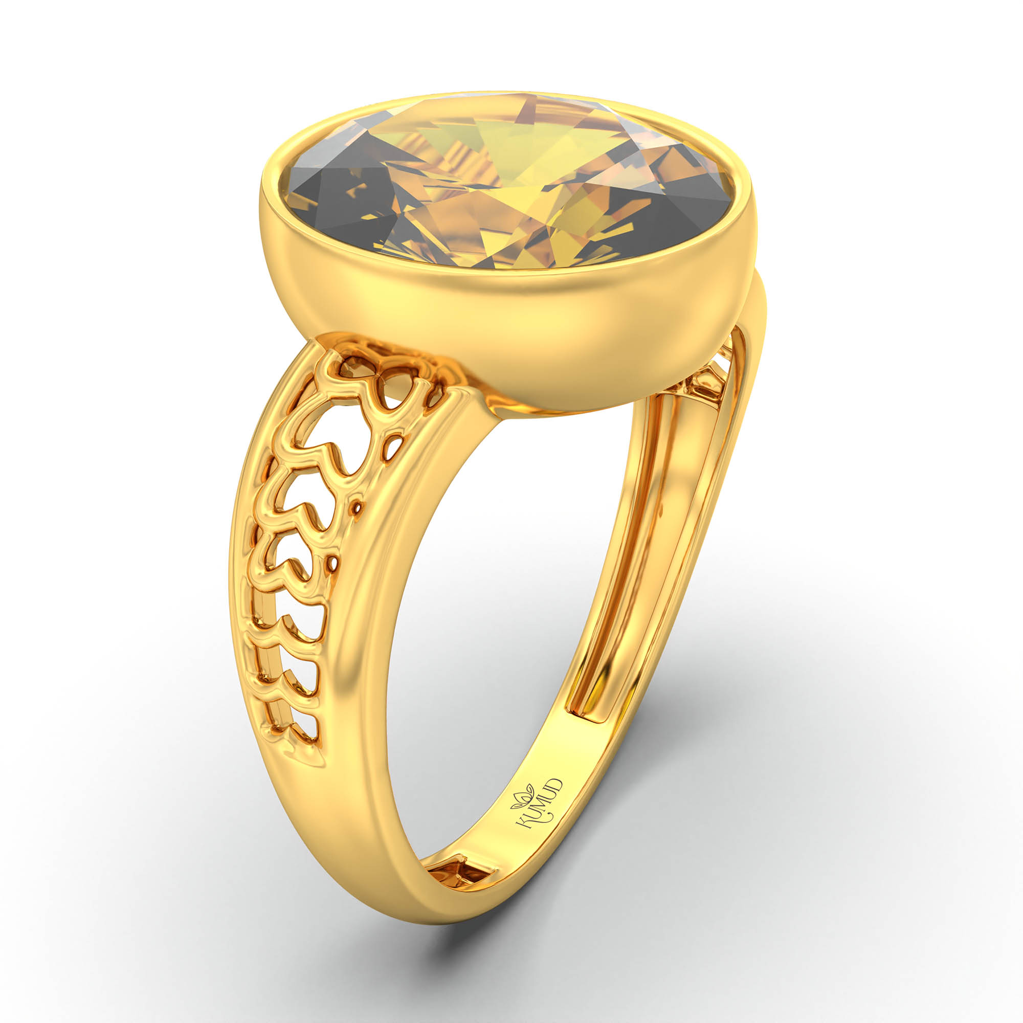 Yellow Sapphire (Pukhraj) Ring for Women in 22K Yellow Gold – Oval 11x8 mm, Bezel Setting, 4 g (Design K14-4) thumbnail
