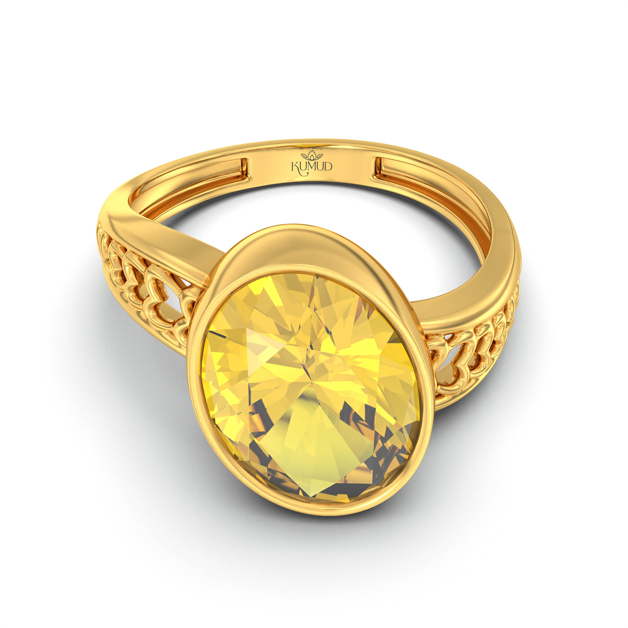Yellow Sapphire (Pukhraj) Ring for Women in 22K Yellow Gold – Oval 11x8 mm, Bezel Setting, 4 g (Design K14-4) thumbnail