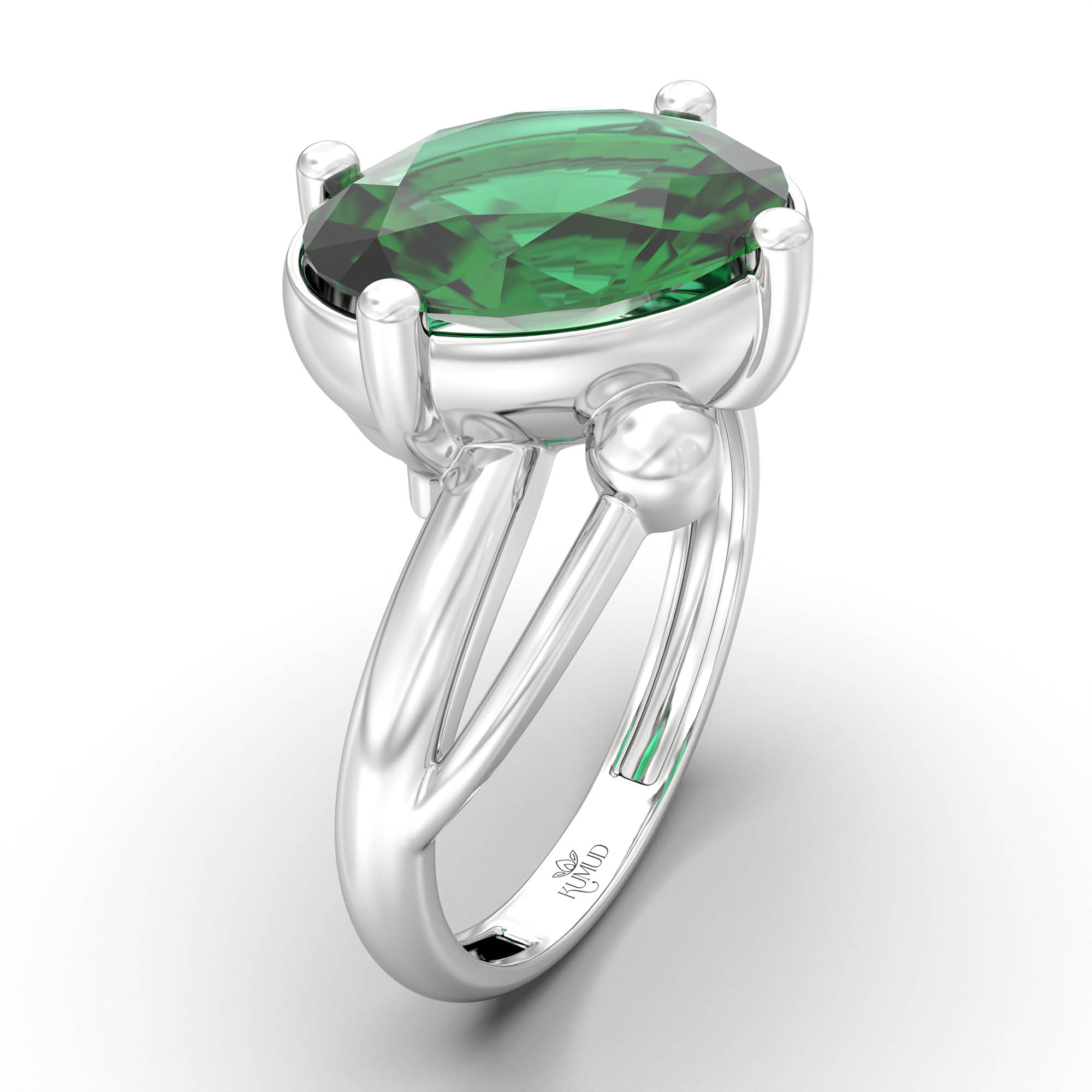 Emerald (Panna) Ring for Women in 925 Sterling Silver – Oval 11x8 mm, Prong Setting, 4 g (Design K14-5) thumbnail