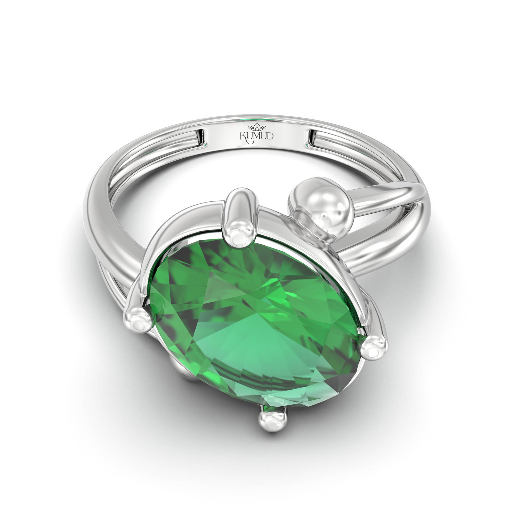 Emerald (Panna) Ring for Women in 925 Sterling Silver – Oval 11x8 mm, Prong Setting, 4 g (Design K14-5) thumbnail