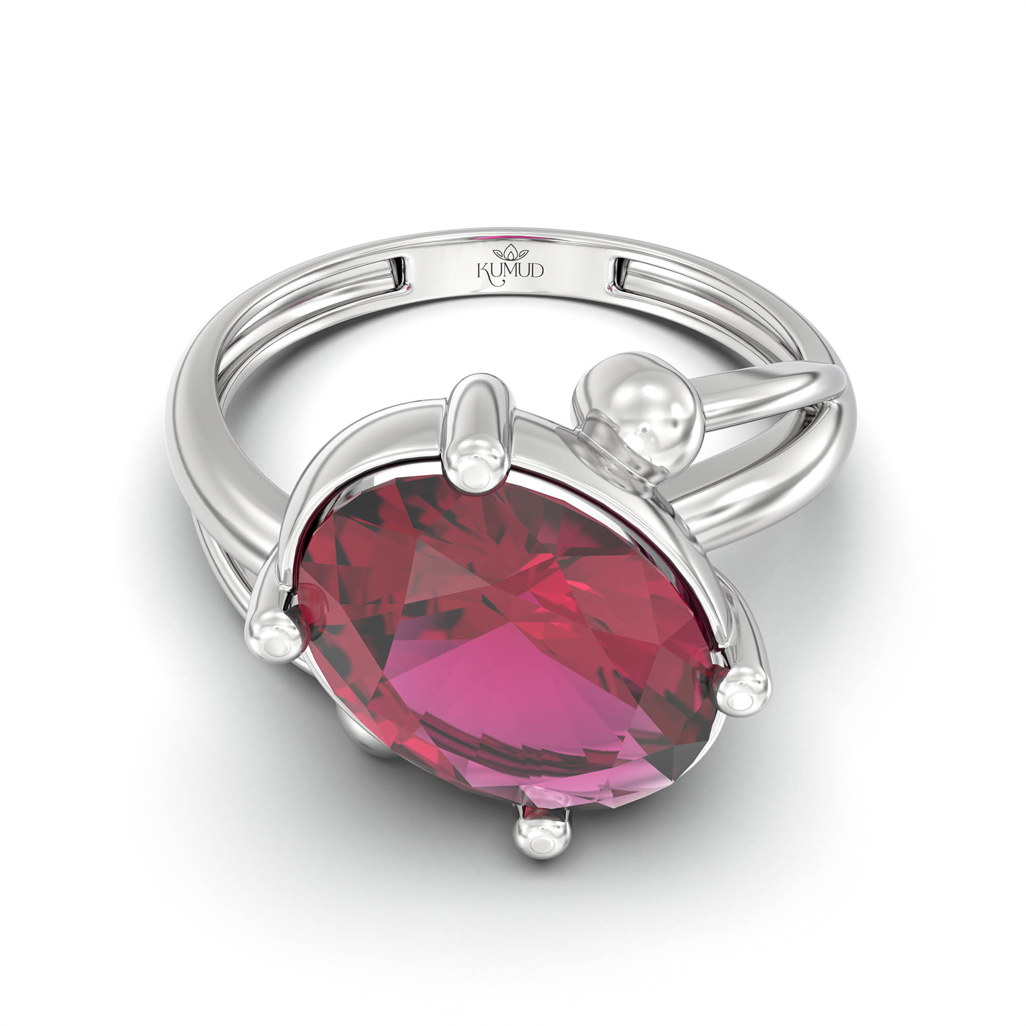 Ruby (Manik) Ring for Women in 18K White Gold – Oval 11x8 mm, Prong Setting, 4 g (Design K14-5) thumbnail