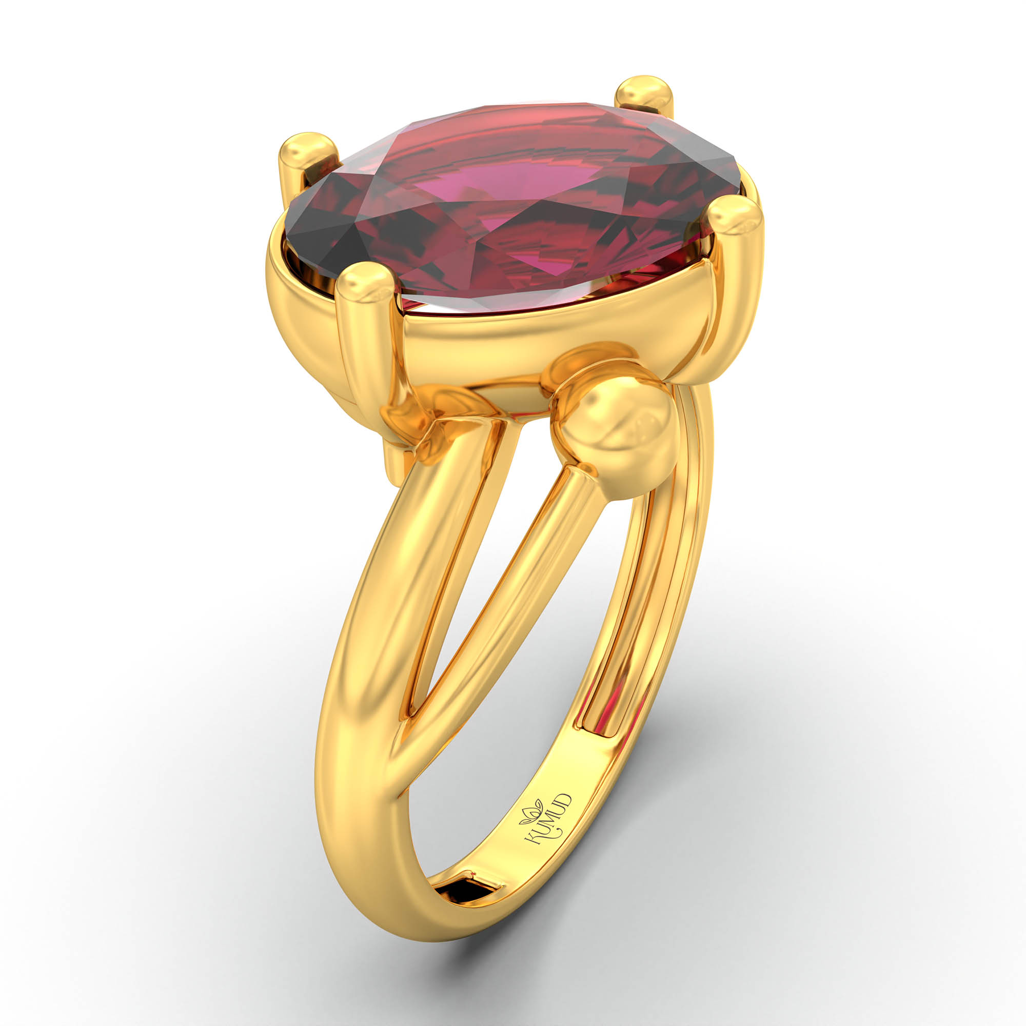 Ruby (Manik) Ring for Women in 22K Yellow Gold – Oval 11x8 mm, Prong Setting, 4 g (Design K14-5) thumbnail