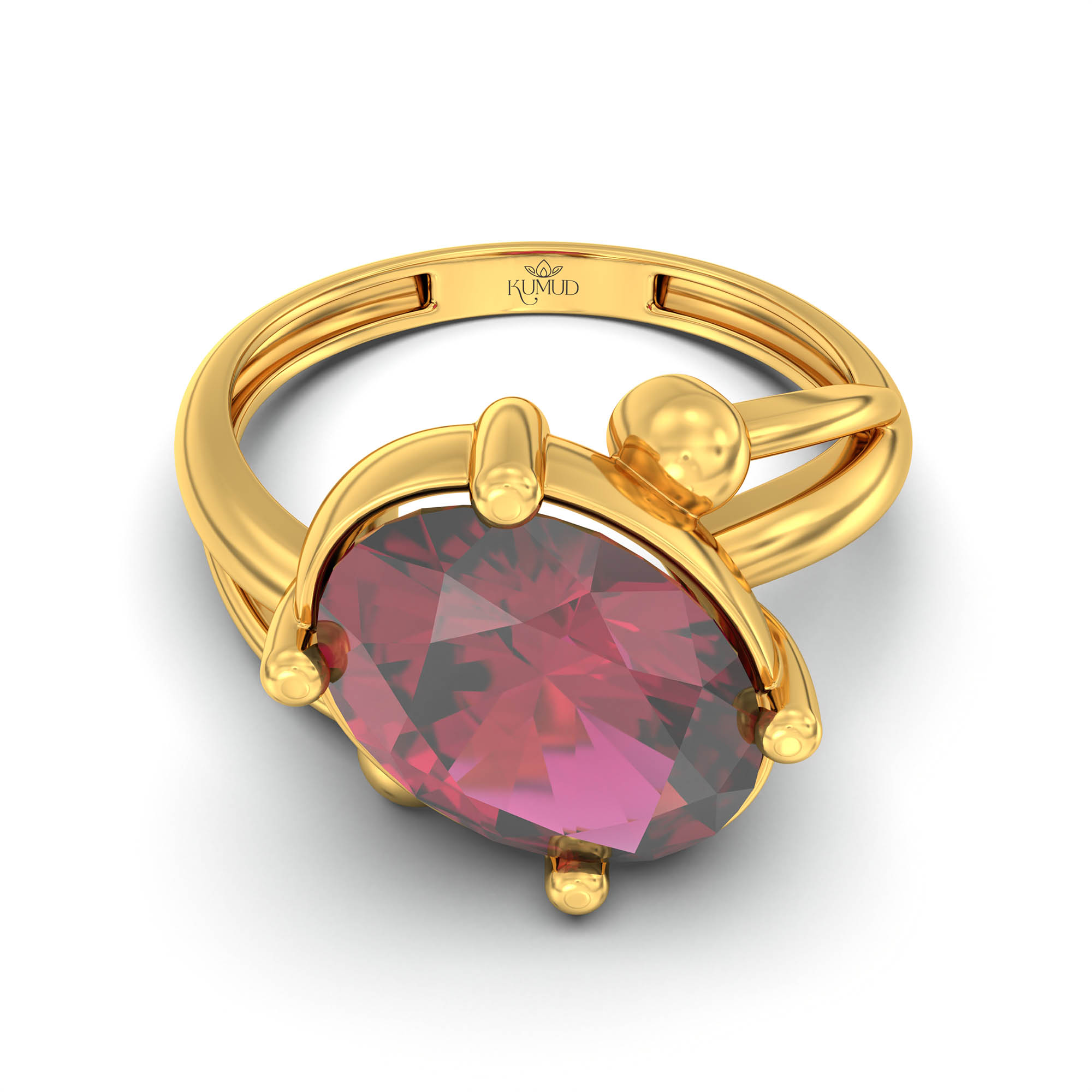Ruby (Manik) Ring for Women in 22K Yellow Gold – Oval 11x8 mm, Prong Setting, 4 g (Design K14-5) thumbnail