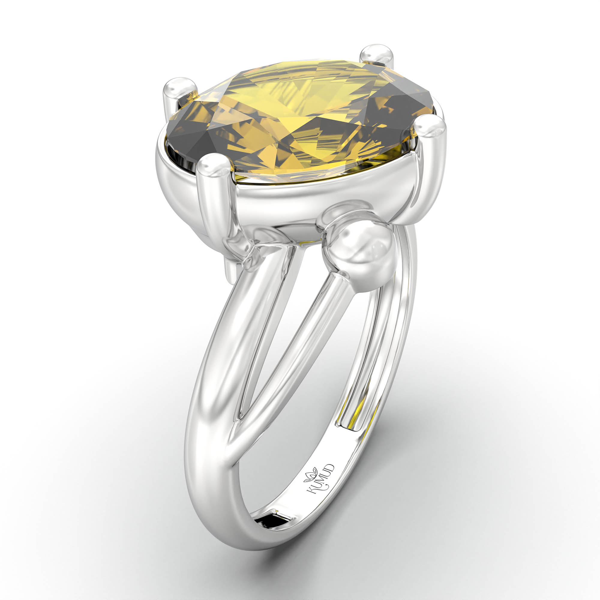 Yellow Sapphire (Pukhraj) Ring for Women in 925 Sterling Silver – Oval 11x8 mm, Prong Setting, 4 g (Design K14-5) thumbnail