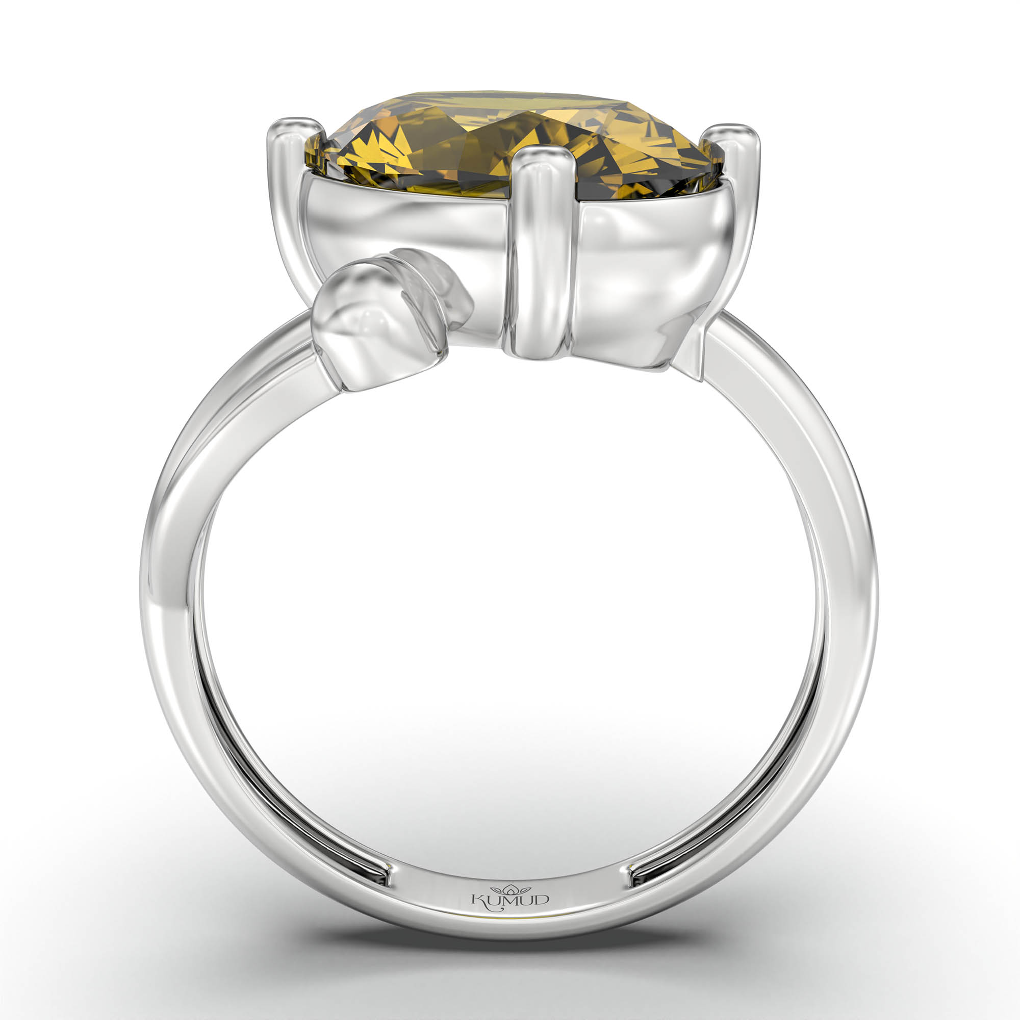 Yellow Sapphire (Pukhraj) Ring for Women in 18K White Gold – Oval 11x8 mm, Prong Setting, 4 g (Design K14-5) thumbnail