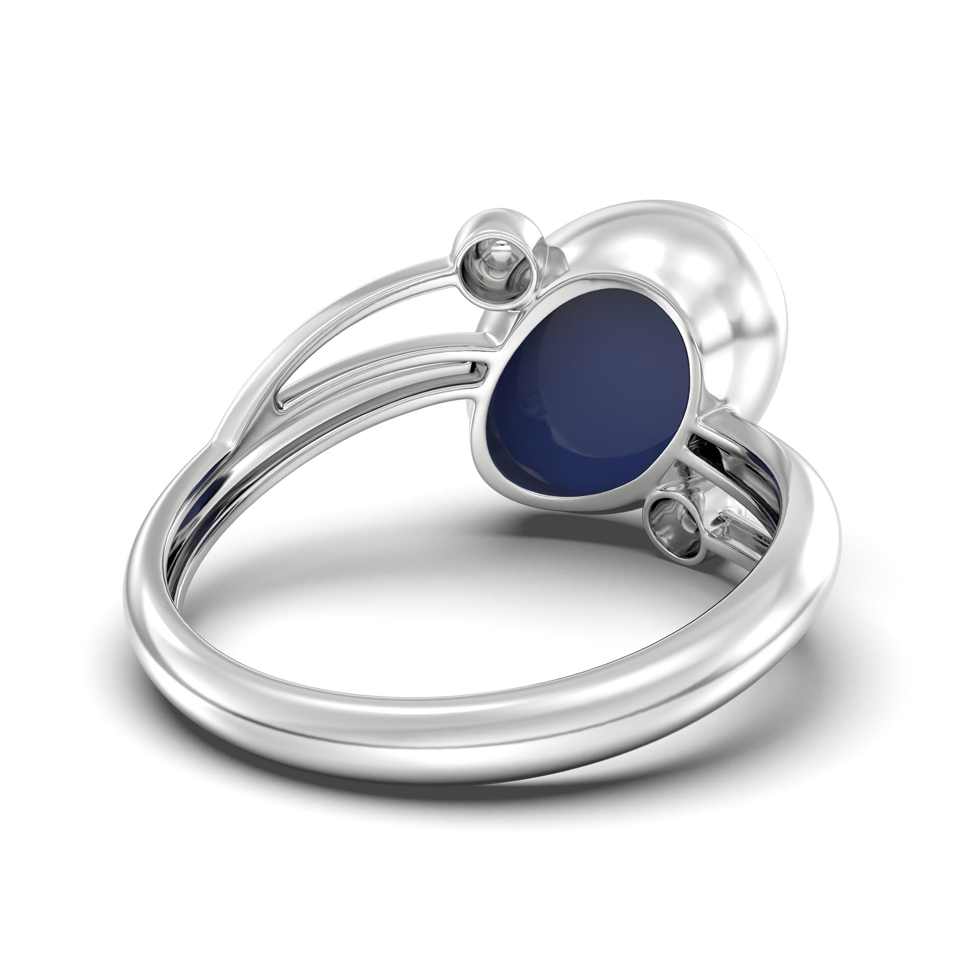 Blue Sapphire (Neelam) Ring for Women in 18K White Gold – Oval Cabochon 11x8 mm, Bezel Setting, 4 g (Design K14-5) thumbnail