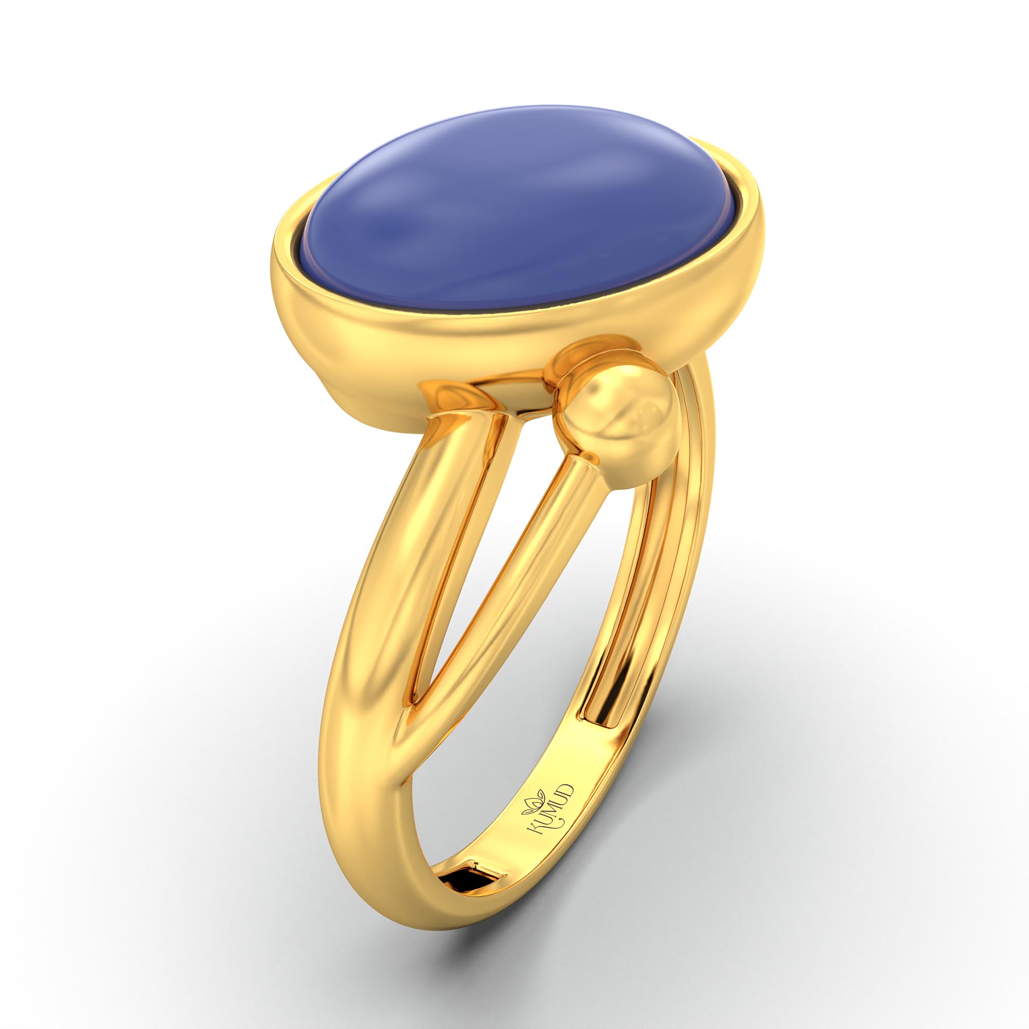 Blue Sapphire (Neelam) Ring for Women in 22K Yellow Gold – Oval Cabochon 11x8 mm, Bezel Setting, 4 g (Design K14-5) thumbnail