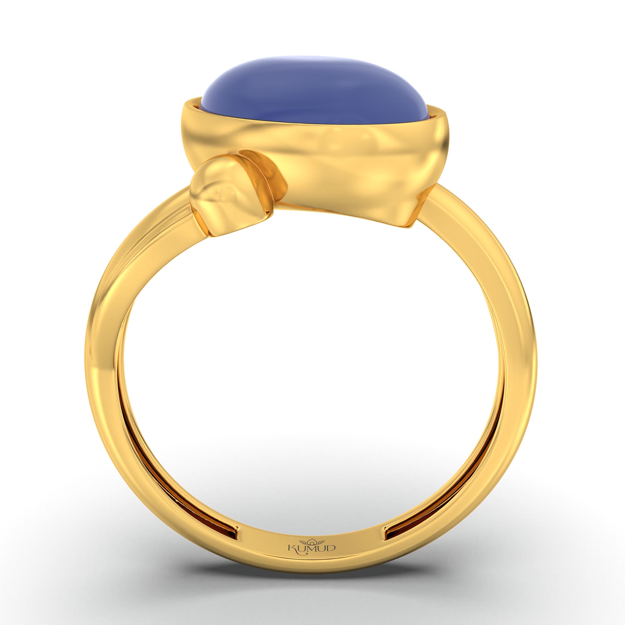 Blue Sapphire (Neelam) Ring for Women in 22K Yellow Gold – Oval Cabochon 11x8 mm, Bezel Setting, 4 g (Design K14-5) thumbnail