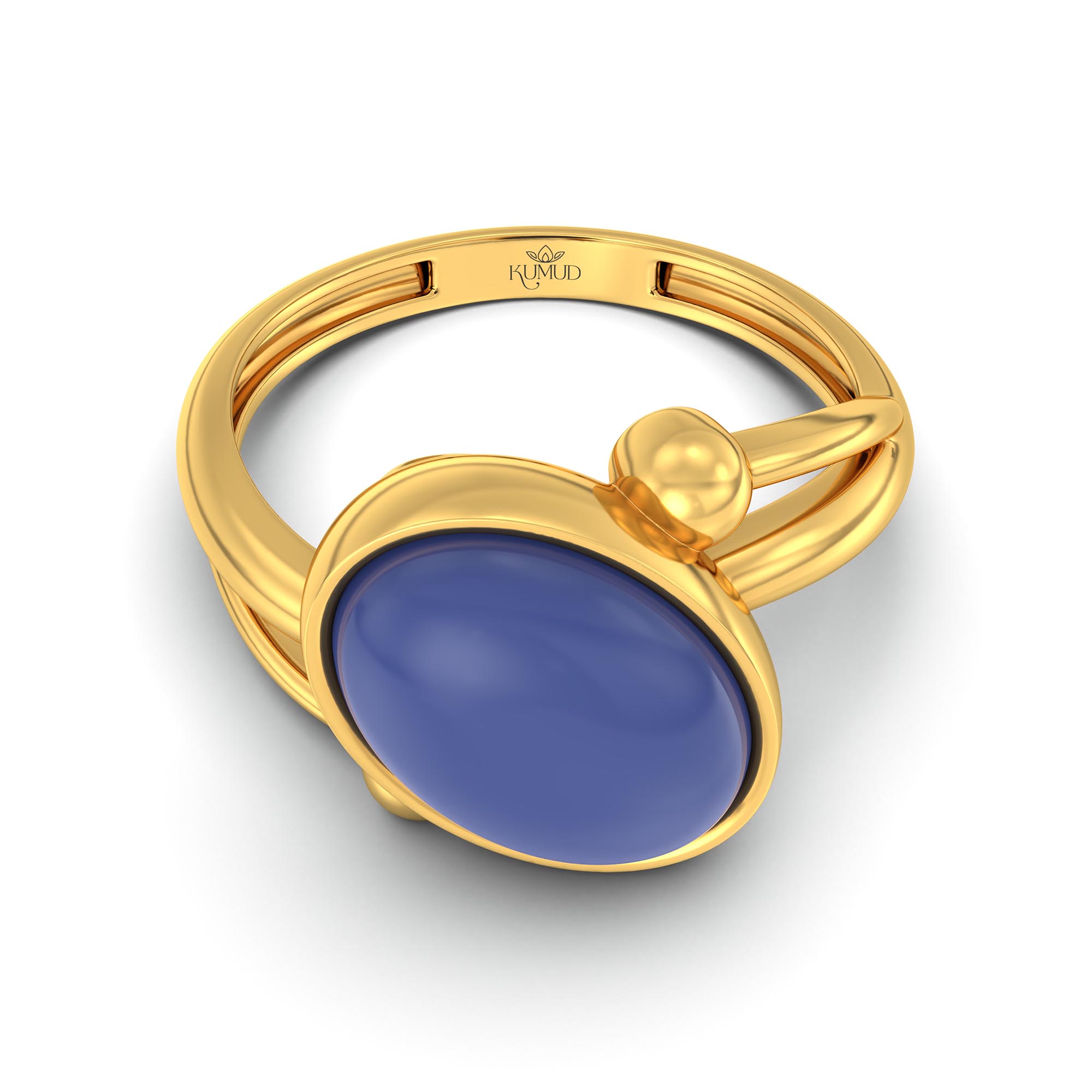 Blue Sapphire (Neelam) Ring for Women in 22K Yellow Gold – Oval Cabochon 11x8 mm, Bezel Setting, 4 g (Design K14-5) thumbnail