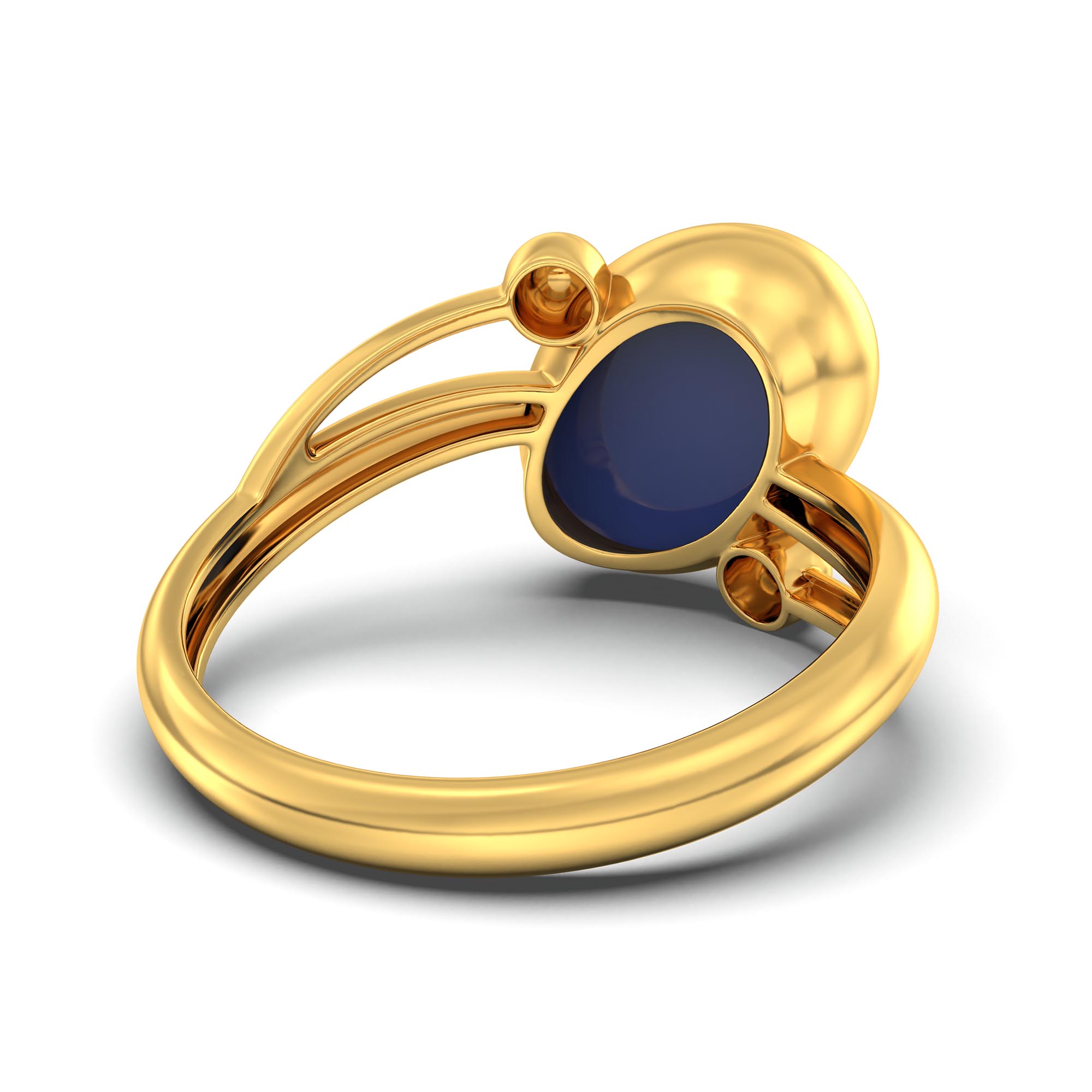 Blue Sapphire (Neelam) Ring for Women in 22K Yellow Gold – Oval Cabochon 11x8 mm, Bezel Setting, 4 g (Design K14-5) thumbnail