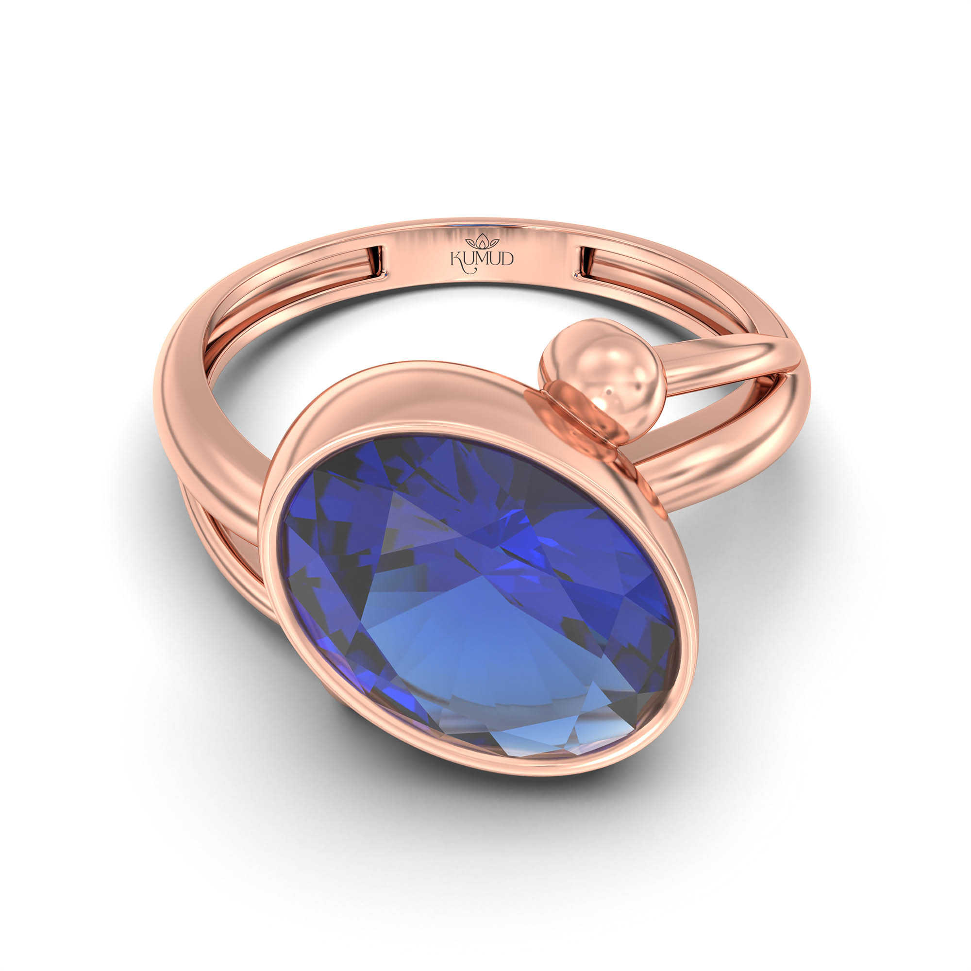 Blue Sapphire (Neelam) Ring for Women in 18K Rose Gold – Oval 11x8 mm, Bezel Setting, 4 g (Design K14-5) thumbnail