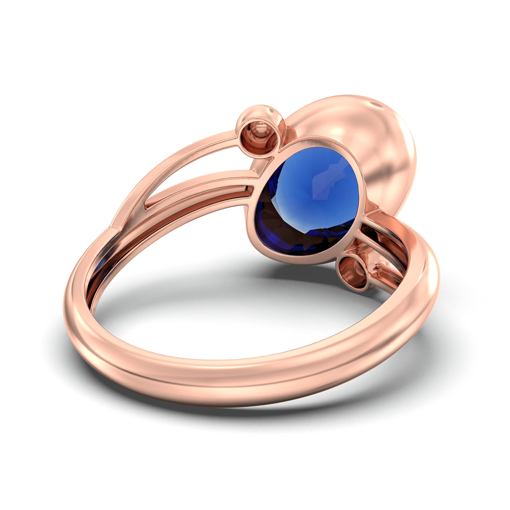 Blue Sapphire (Neelam) Ring for Women in 18K Rose Gold – Oval 11x8 mm, Bezel Setting, 4 g (Design K14-5) thumbnail
