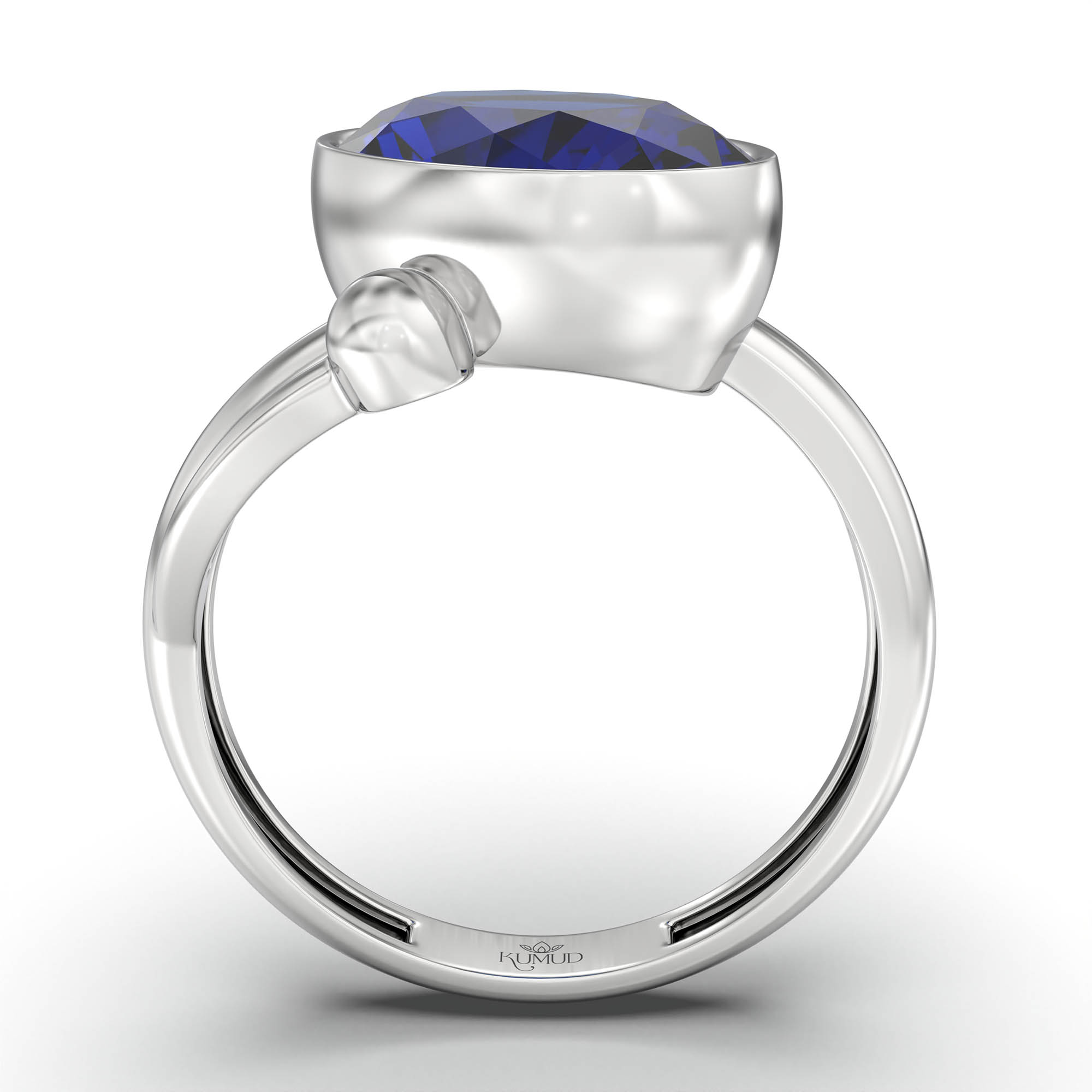 Blue Sapphire (Neelam) Ring for Women in 925 Sterling Silver – Oval 11x8 mm, Bezel Setting, 4 g (Design K14-5) thumbnail