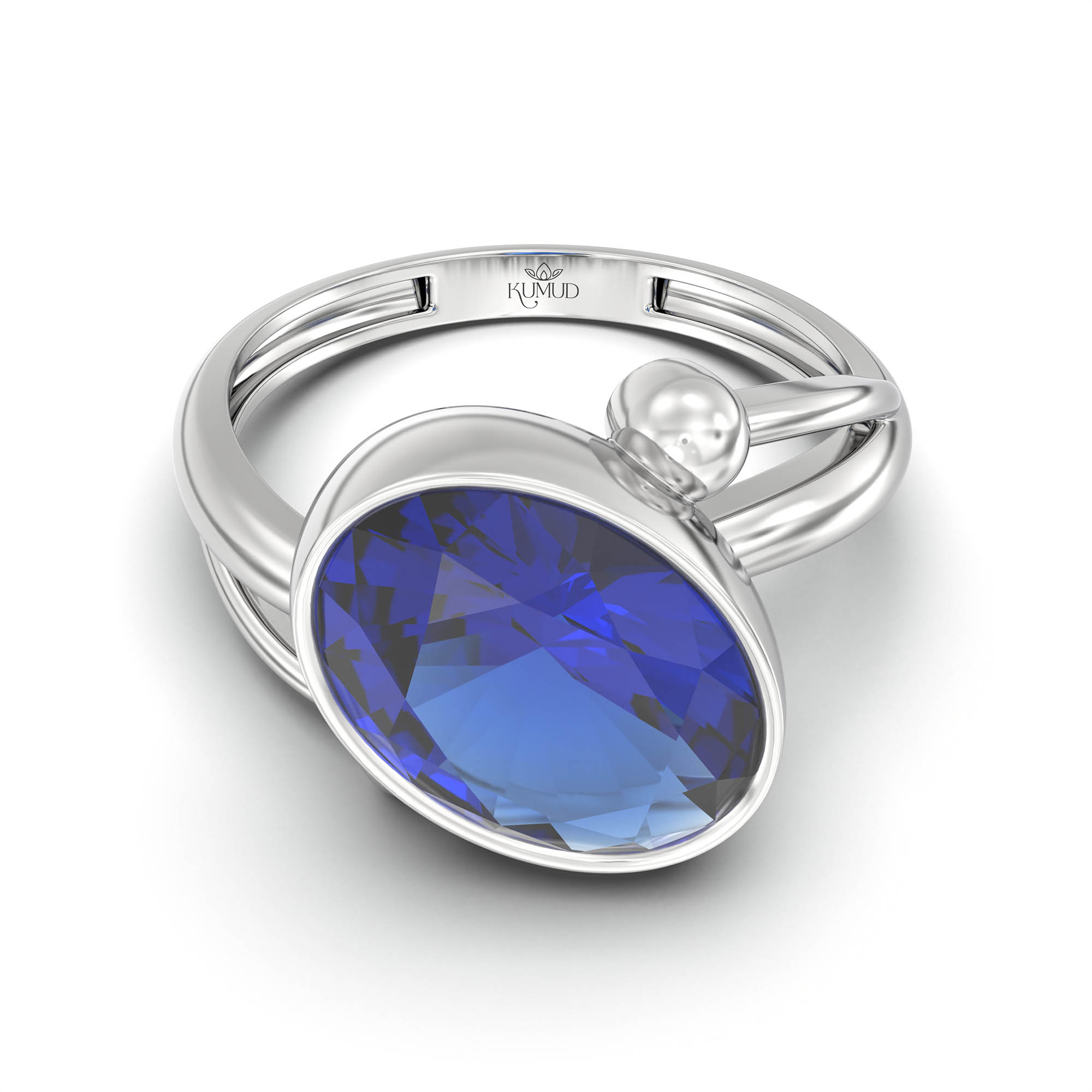 Blue Sapphire (Neelam) Ring for Women in 925 Sterling Silver – Oval 11x8 mm, Bezel Setting, 4 g (Design K14-5) thumbnail