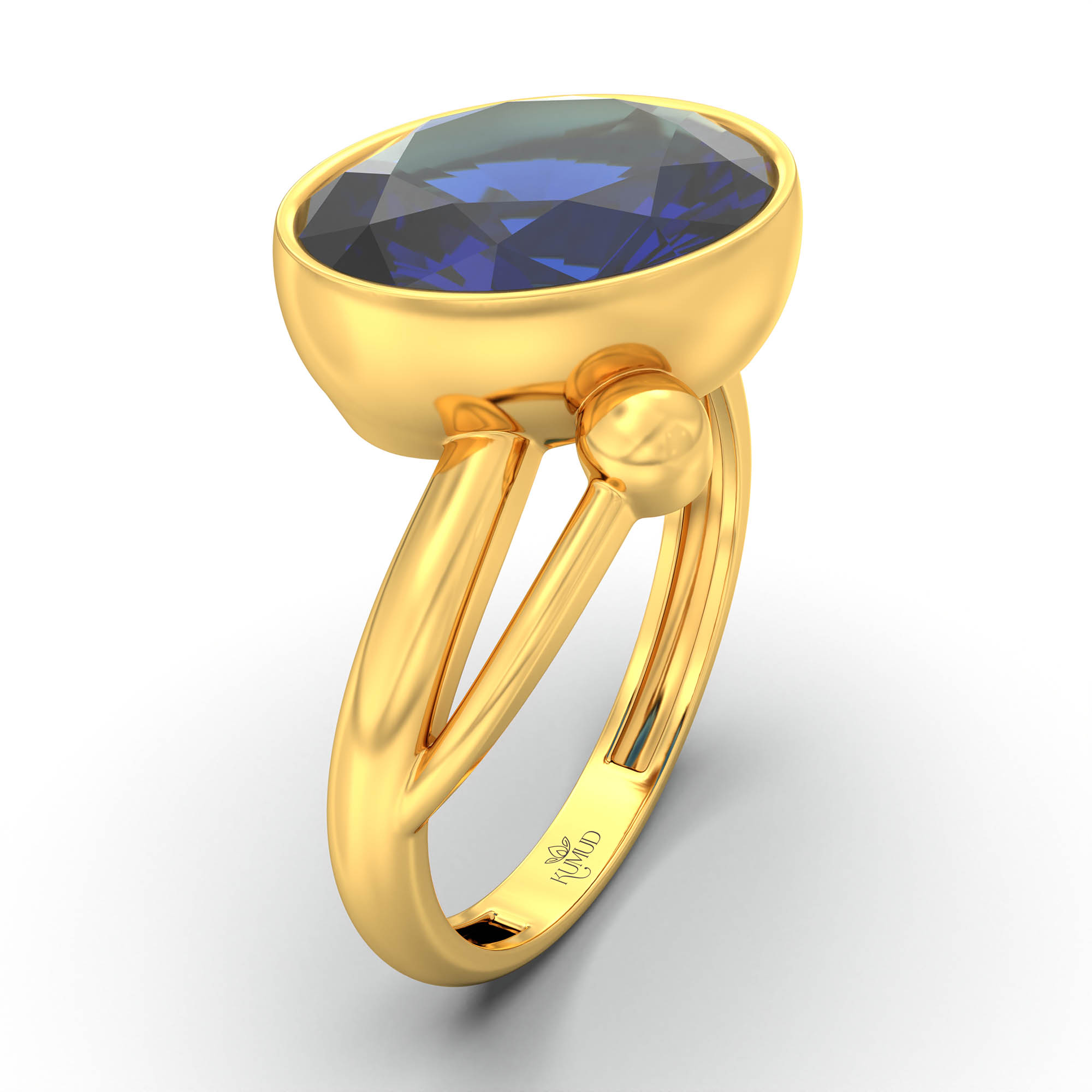 Blue Sapphire (Neelam) Ring for Women in 22K Yellow Gold – Oval 11x8 mm, Bezel Setting, 4 g (Design K14-5) thumbnail
