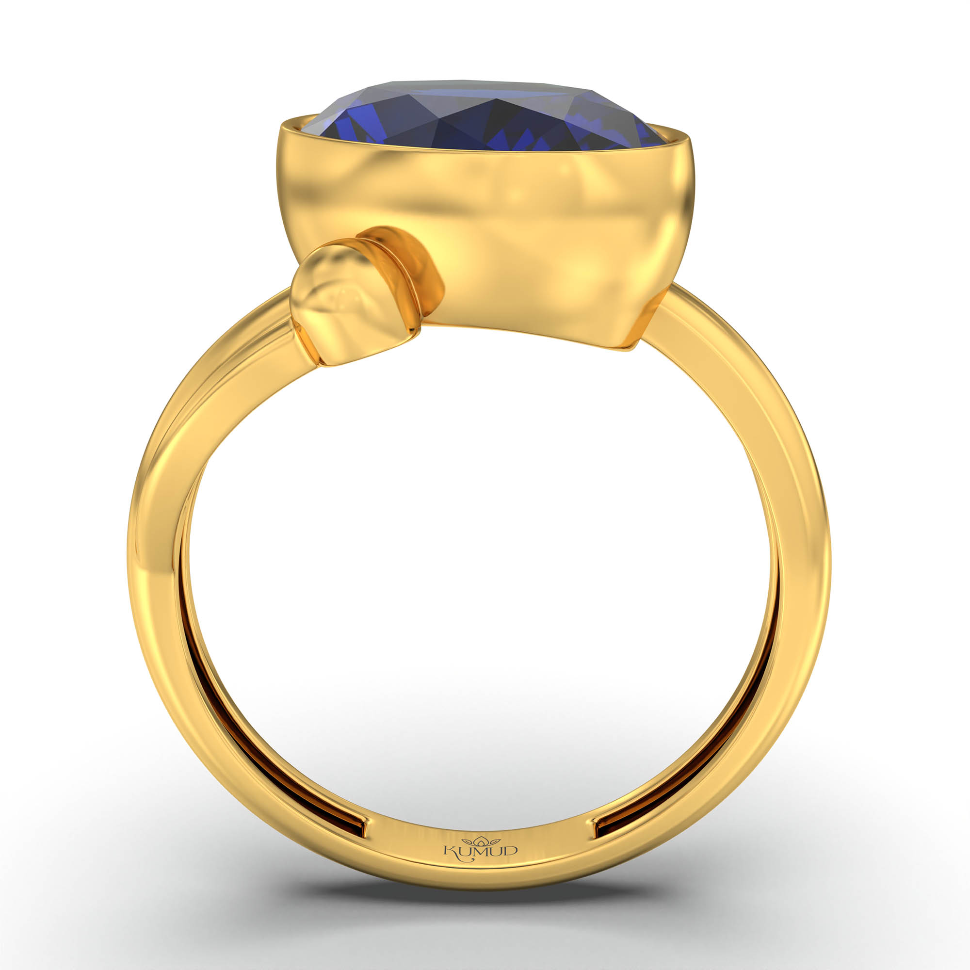 Blue Sapphire (Neelam) Ring for Women in 22K Yellow Gold – Oval 11x8 mm, Bezel Setting, 4 g (Design K14-5) thumbnail