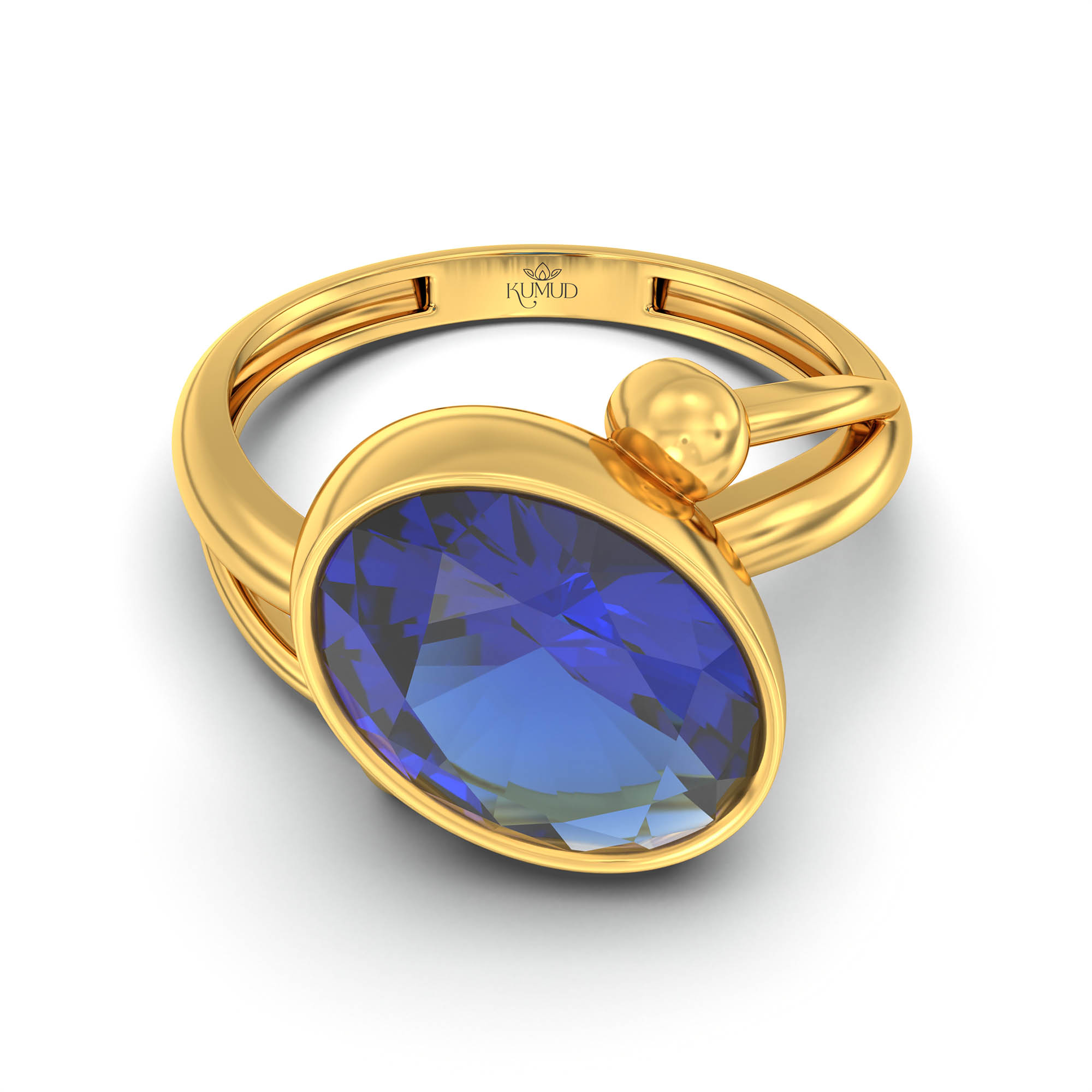 Blue Sapphire (Neelam) Ring for Women in 22K Yellow Gold – Oval 11x8 mm, Bezel Setting, 4 g (Design K14-5) thumbnail