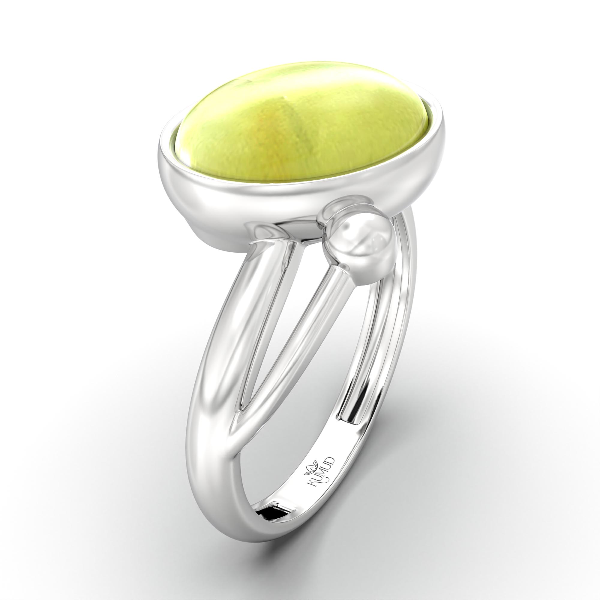 Cat's Eye (Lehsunia) Ring for Women in 925 Sterling Silver – Oval Cabochon 11x8 mm, Bezel Setting, 4 g (Design K14-5) thumbnail