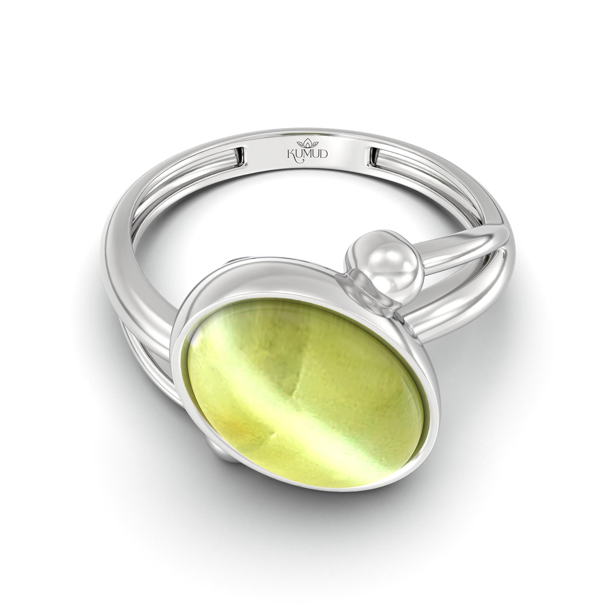 Cat's Eye (Lehsunia) Ring for Women in 925 Sterling Silver – Oval Cabochon 11x8 mm, Bezel Setting, 4 g (Design K14-5) thumbnail