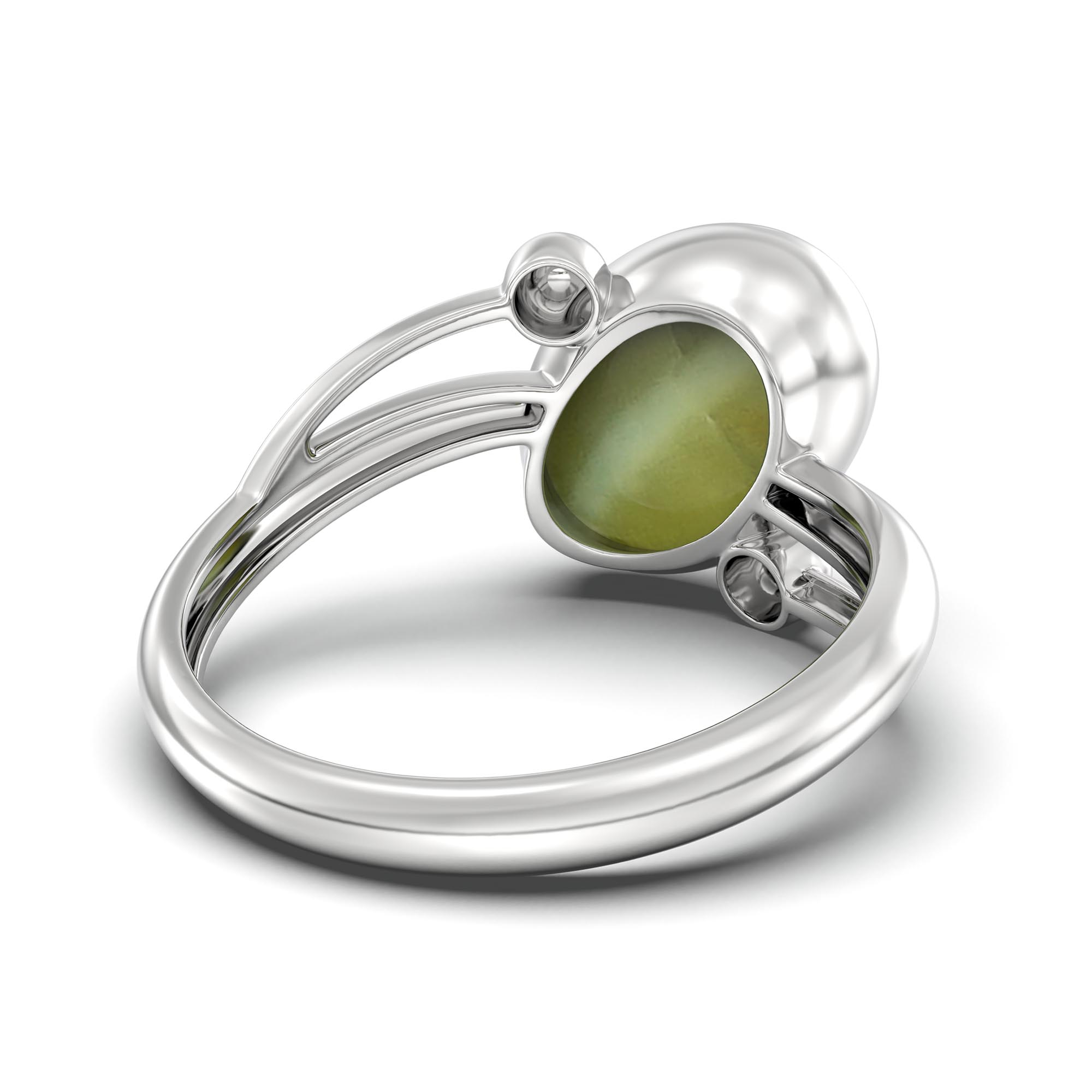Cat's Eye (Lehsunia) Ring for Women in 925 Sterling Silver – Oval Cabochon 11x8 mm, Bezel Setting, 4 g (Design K14-5) thumbnail