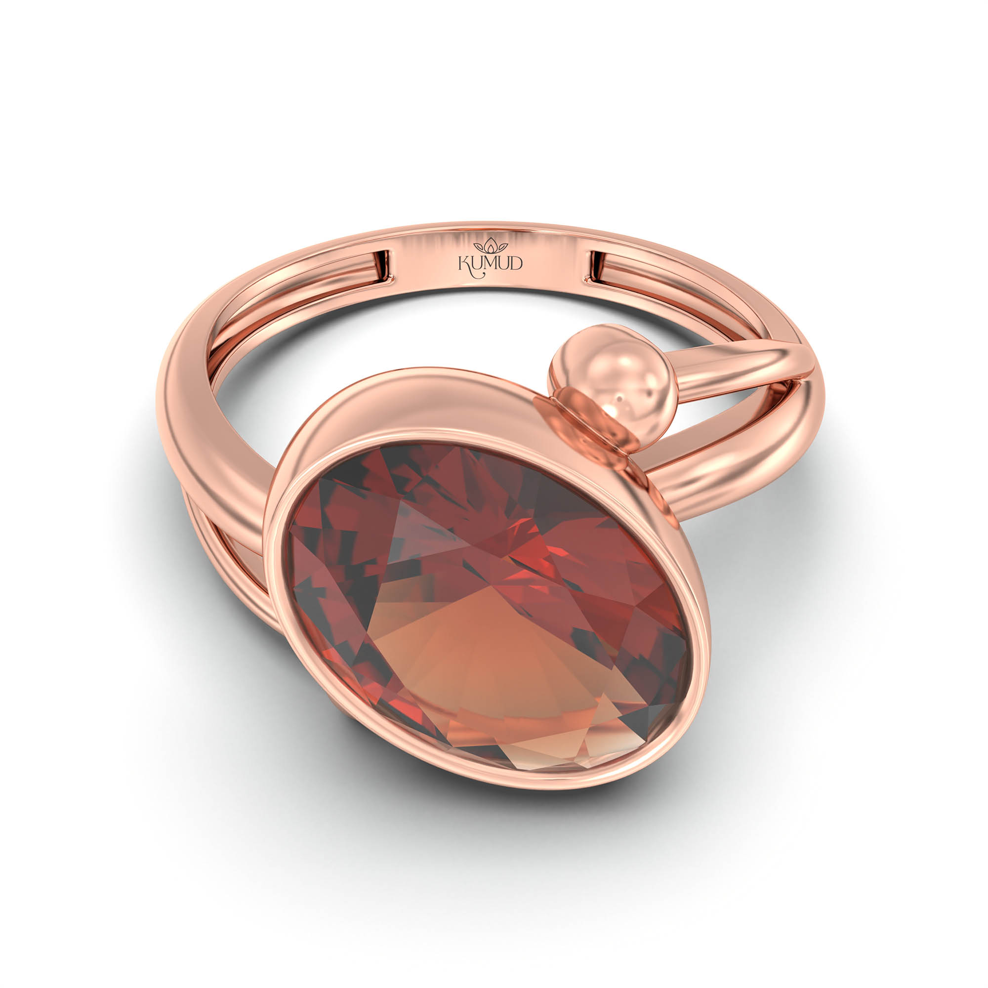 Hessonite (Gomed) Ring for Women in 18K Rose Gold – Oval 11x8 mm, Bezel Setting, 4 g (Design K14-5) thumbnail