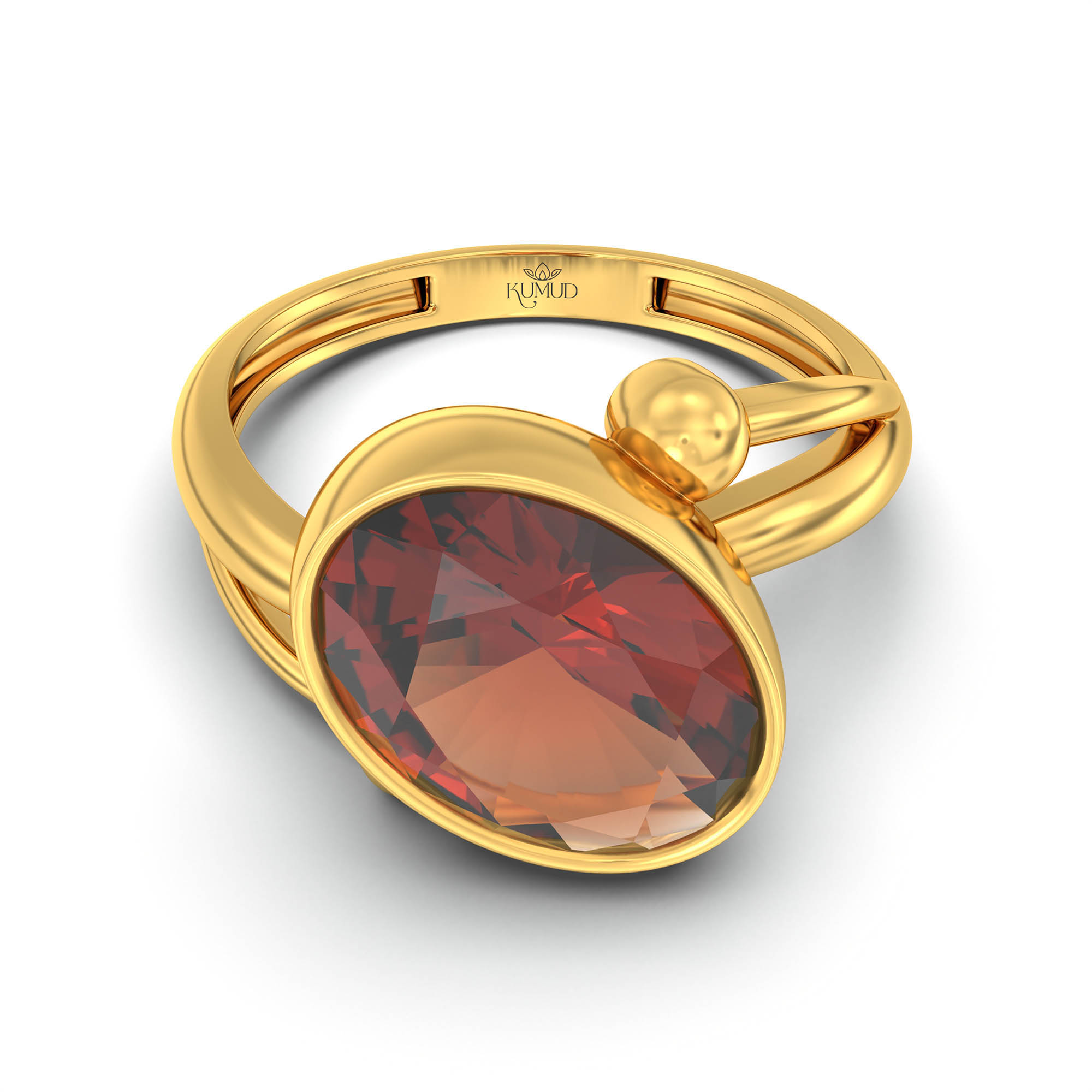 Hessonite (Gomed) Ring for Women in 22K Yellow Gold – Oval 11x8 mm, Bezel Setting, 4 g (Design K14-5) thumbnail
