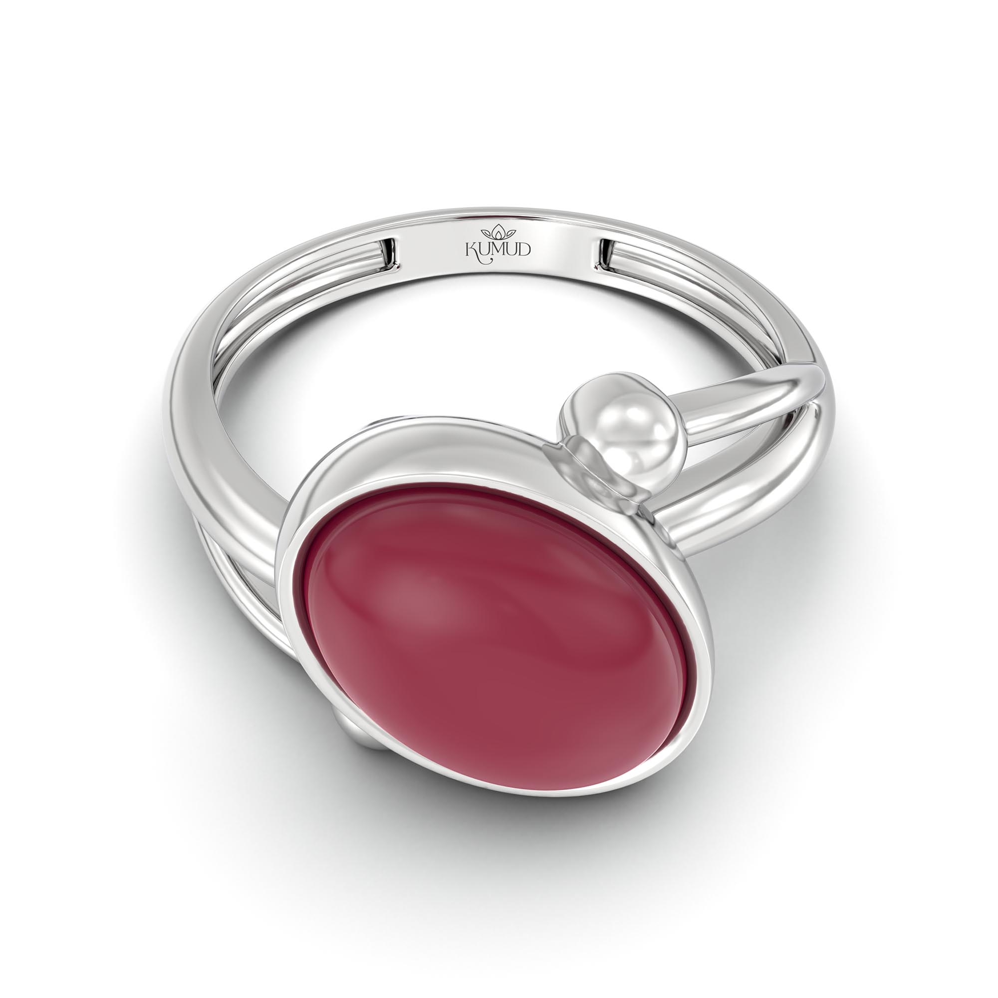 Ruby (Manik) Ring for Women in 18K White Gold – Oval Cabochon 11x8 mm, Bezel Setting, 4 g (Design K14-5) thumbnail