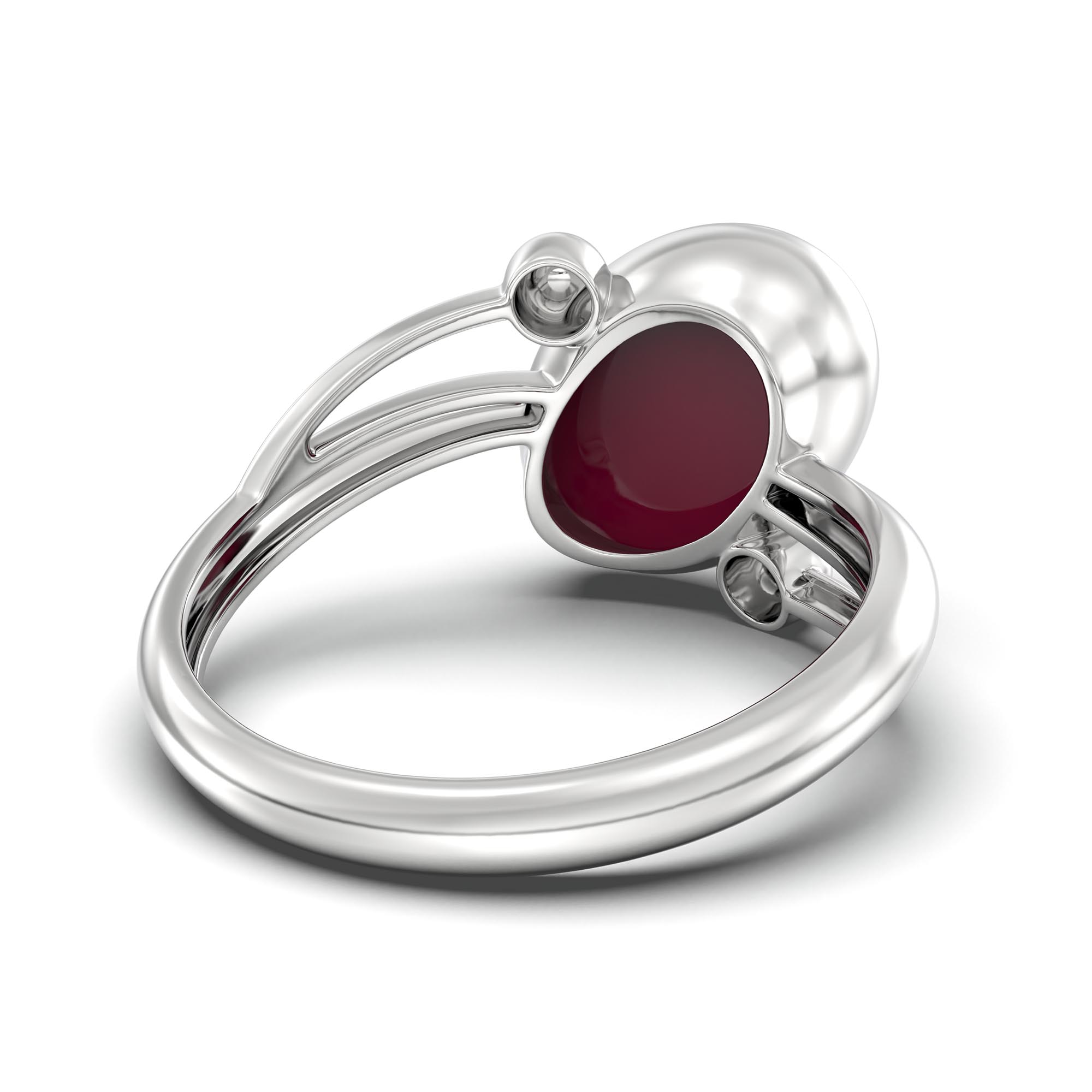 Ruby (Manik) Ring for Women in 18K White Gold – Oval Cabochon 11x8 mm, Bezel Setting, 4 g (Design K14-5) thumbnail