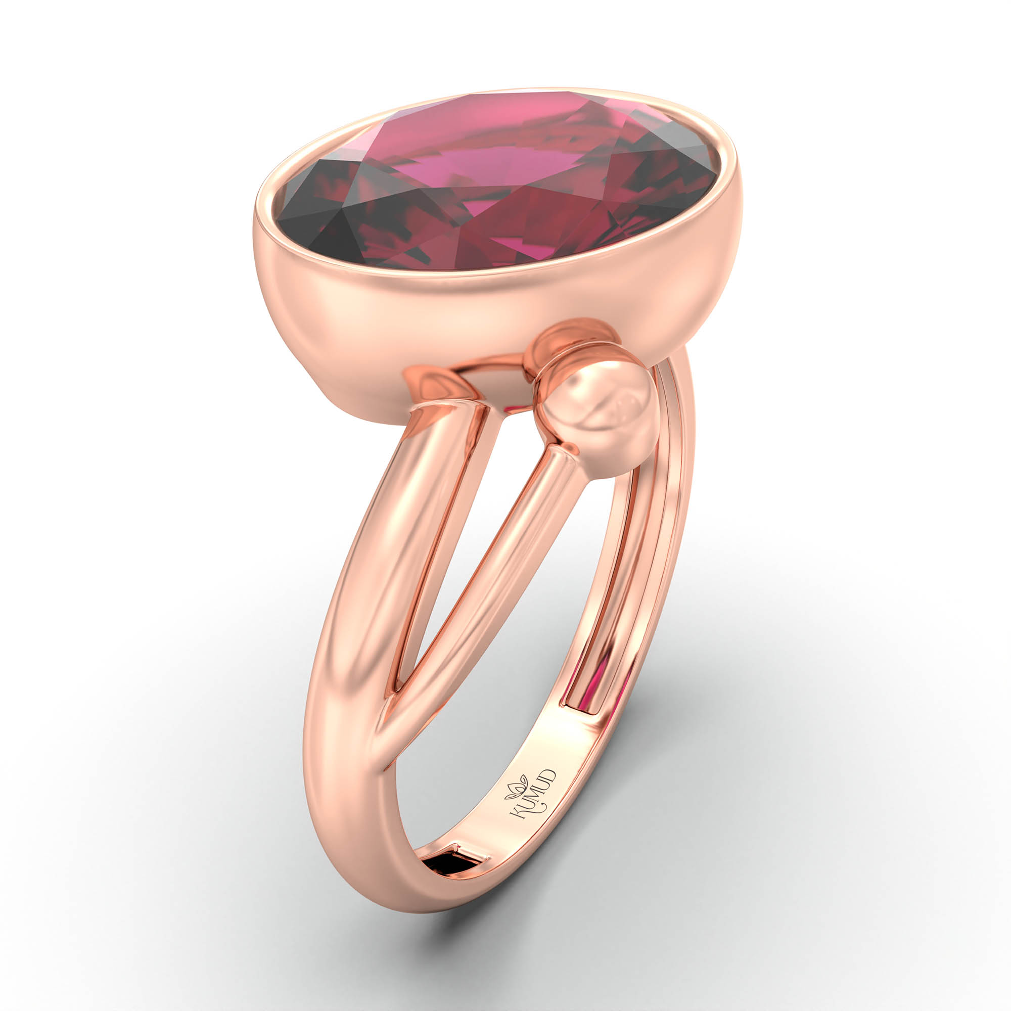 Ruby (Manik) Ring for Women in 18K Rose Gold – Oval 11x8 mm, Bezel Setting, 4 g (Design K14-5) thumbnail