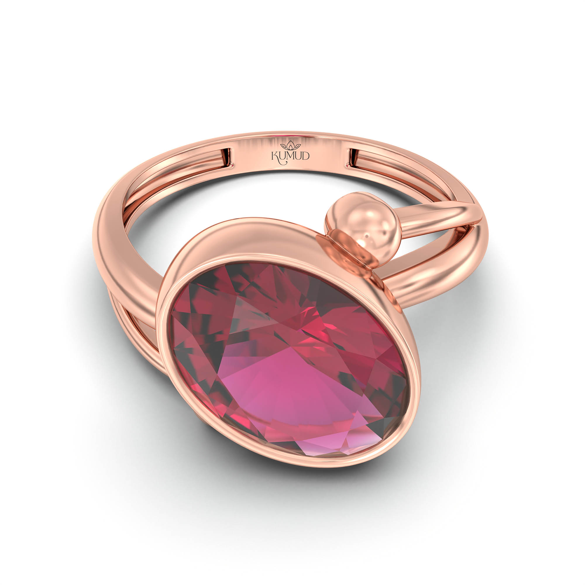 Ruby (Manik) Ring for Women in 18K Rose Gold – Oval 11x8 mm, Bezel Setting, 4 g (Design K14-5) thumbnail