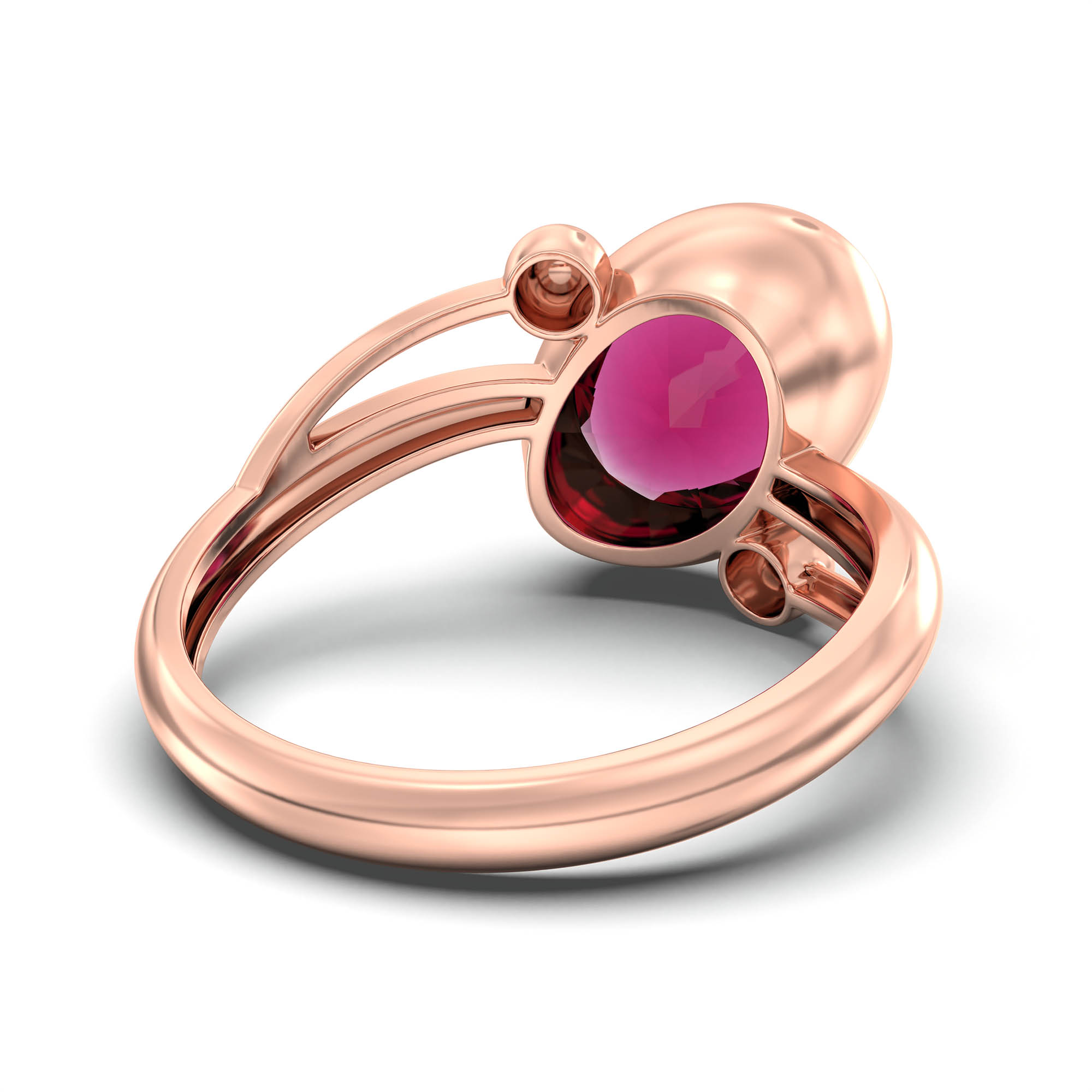 Ruby (Manik) Ring for Women in 18K Rose Gold – Oval 11x8 mm, Bezel Setting, 4 g (Design K14-5) thumbnail