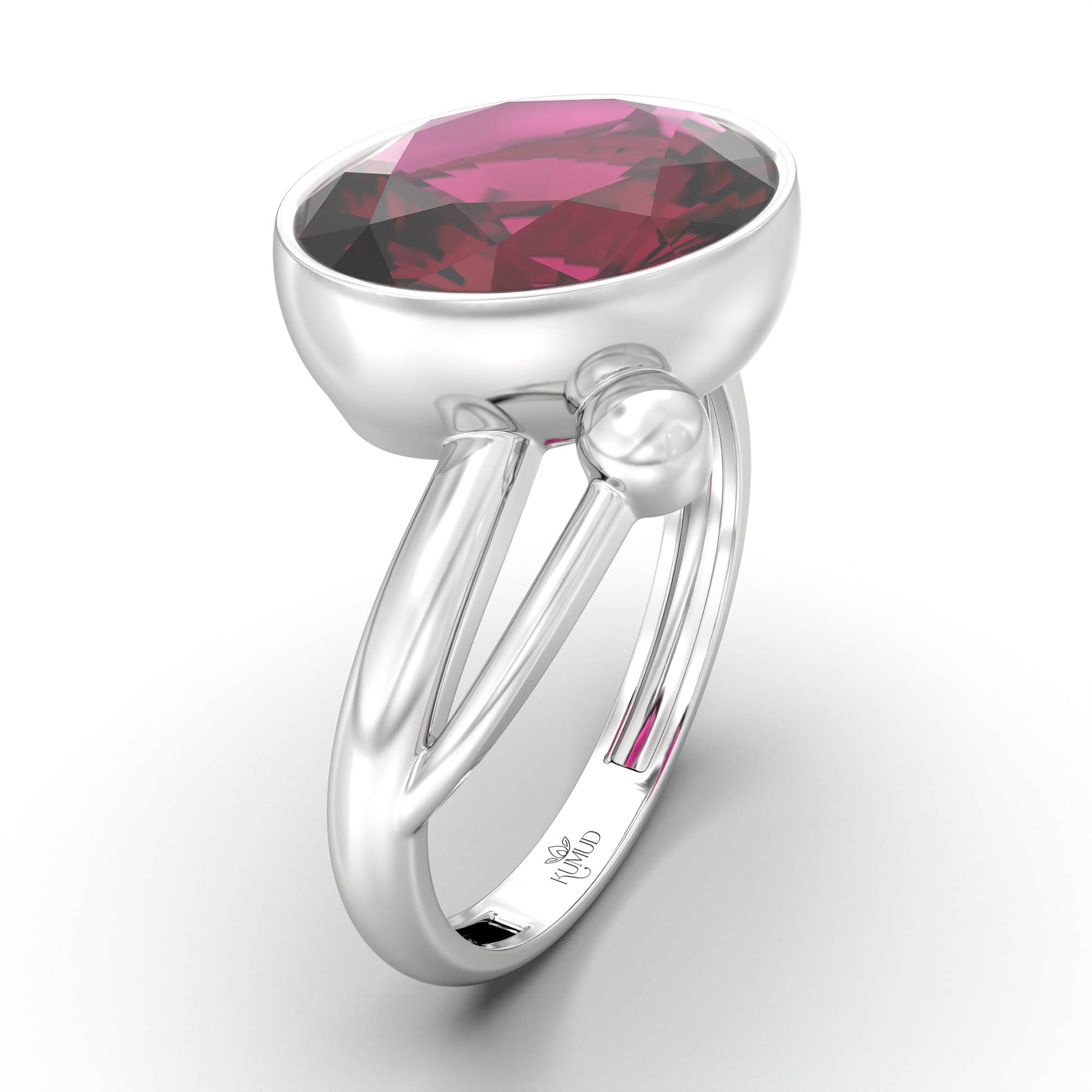Ruby (Manik) Ring for Women in 18K White Gold – Oval 11x8 mm, Bezel Setting, 4 g (Design K14-5) thumbnail