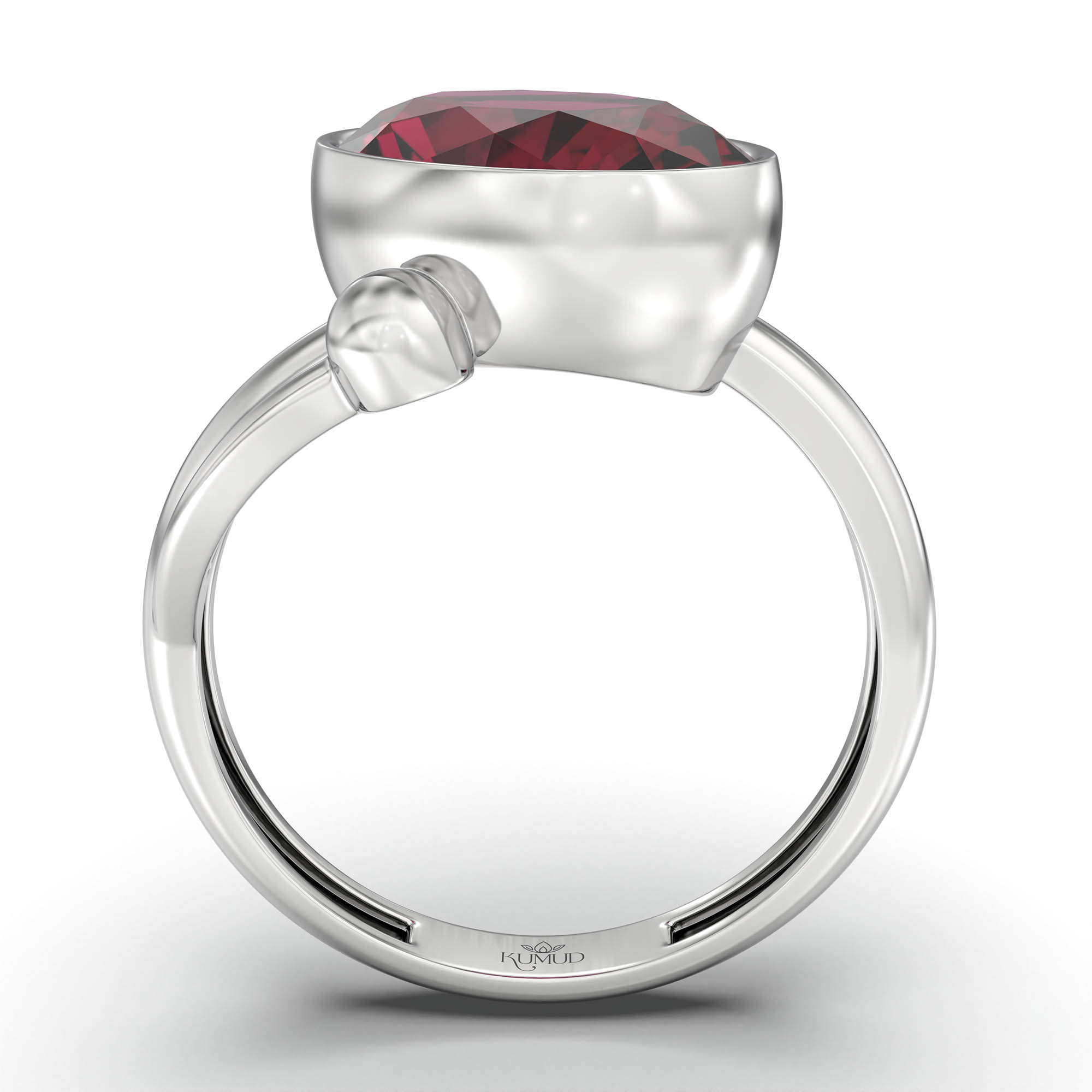 Ruby (Manik) Ring for Women in 18K White Gold – Oval 11x8 mm, Bezel Setting, 4 g (Design K14-5) thumbnail
