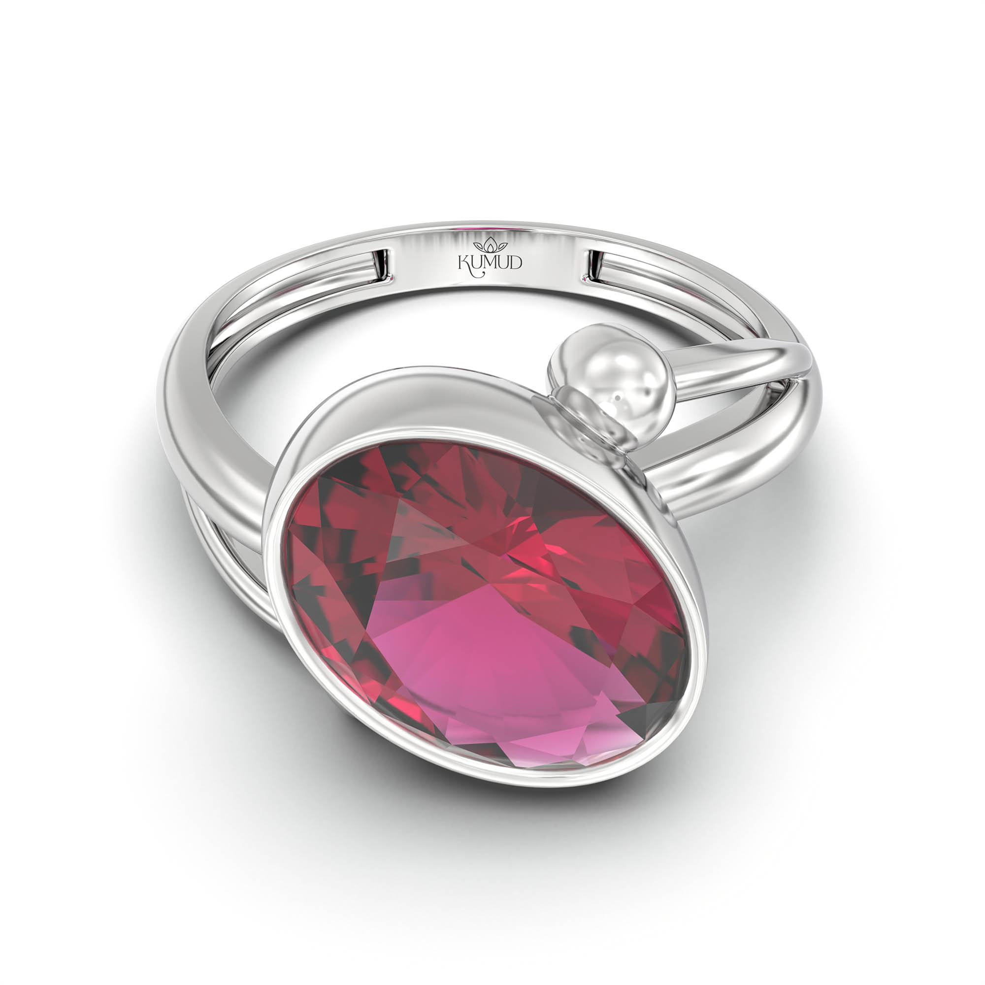 Ruby (Manik) Ring for Women in 18K White Gold – Oval 11x8 mm, Bezel Setting, 4 g (Design K14-5) thumbnail