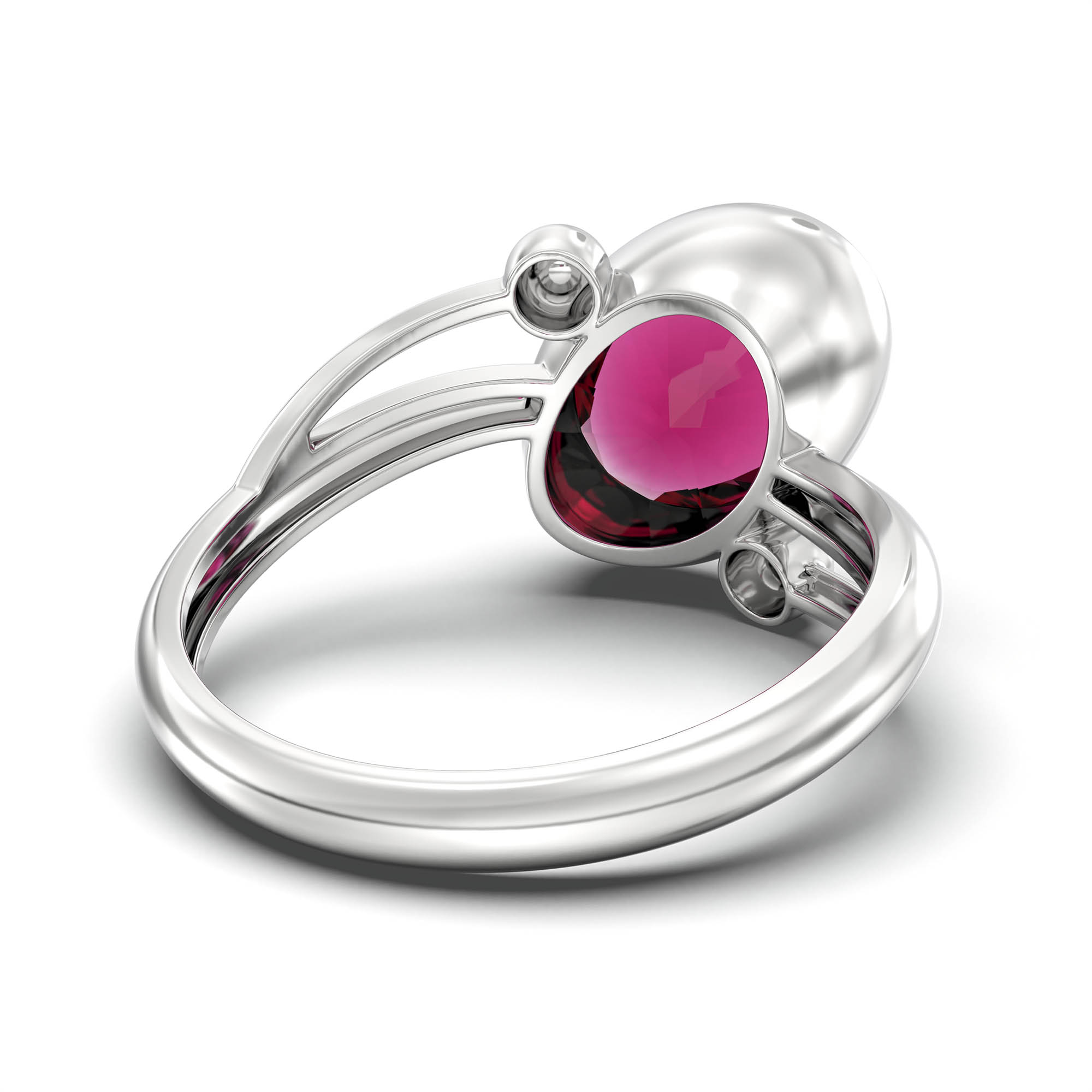 Ruby (Manik) Ring for Women in 18K White Gold – Oval 11x8 mm, Bezel Setting, 4 g (Design K14-5) thumbnail