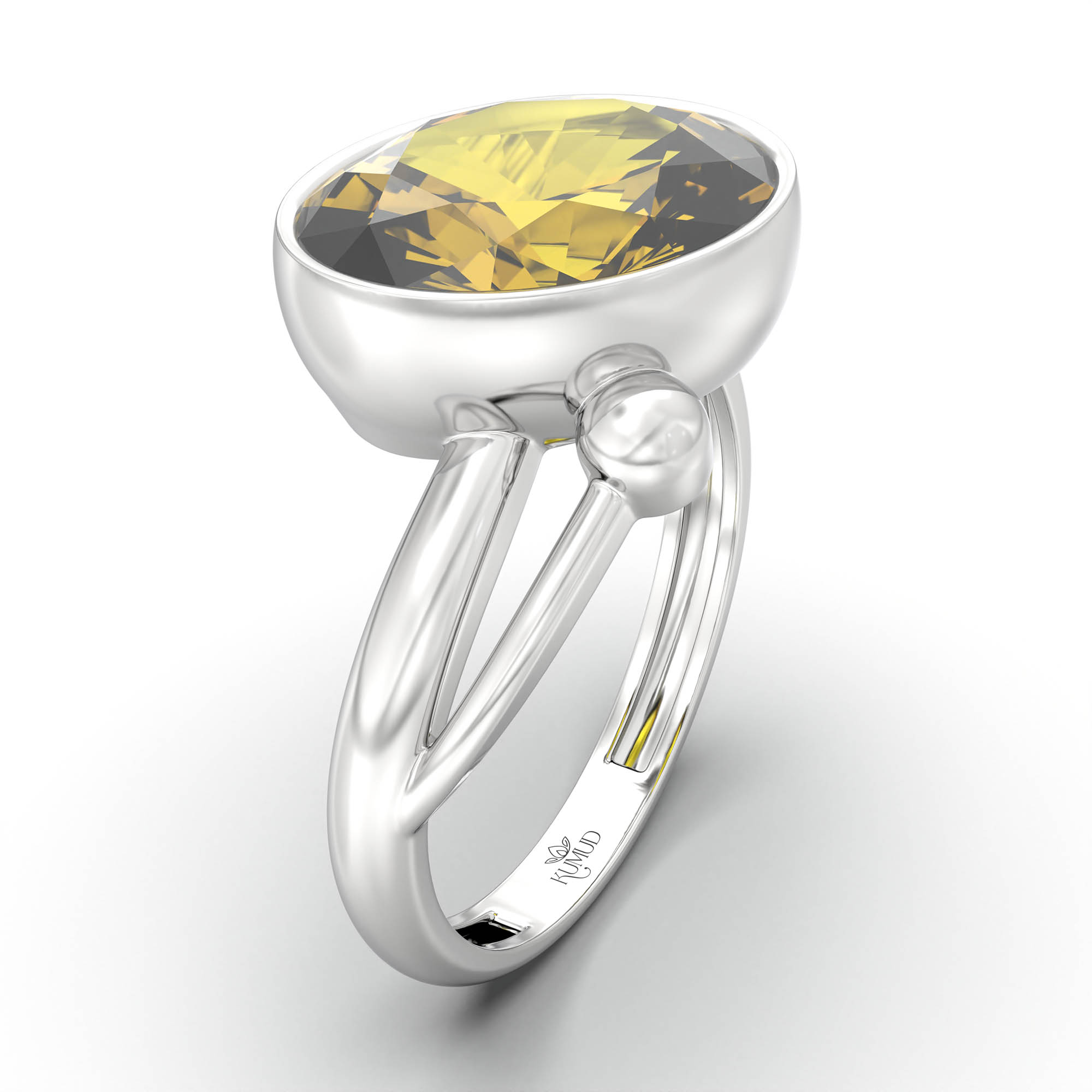 Yellow Sapphire (Pukhraj) Ring for Women in 925 Sterling Silver – Oval 11x8 mm, Bezel Setting, 4 g (Design K14-5) thumbnail