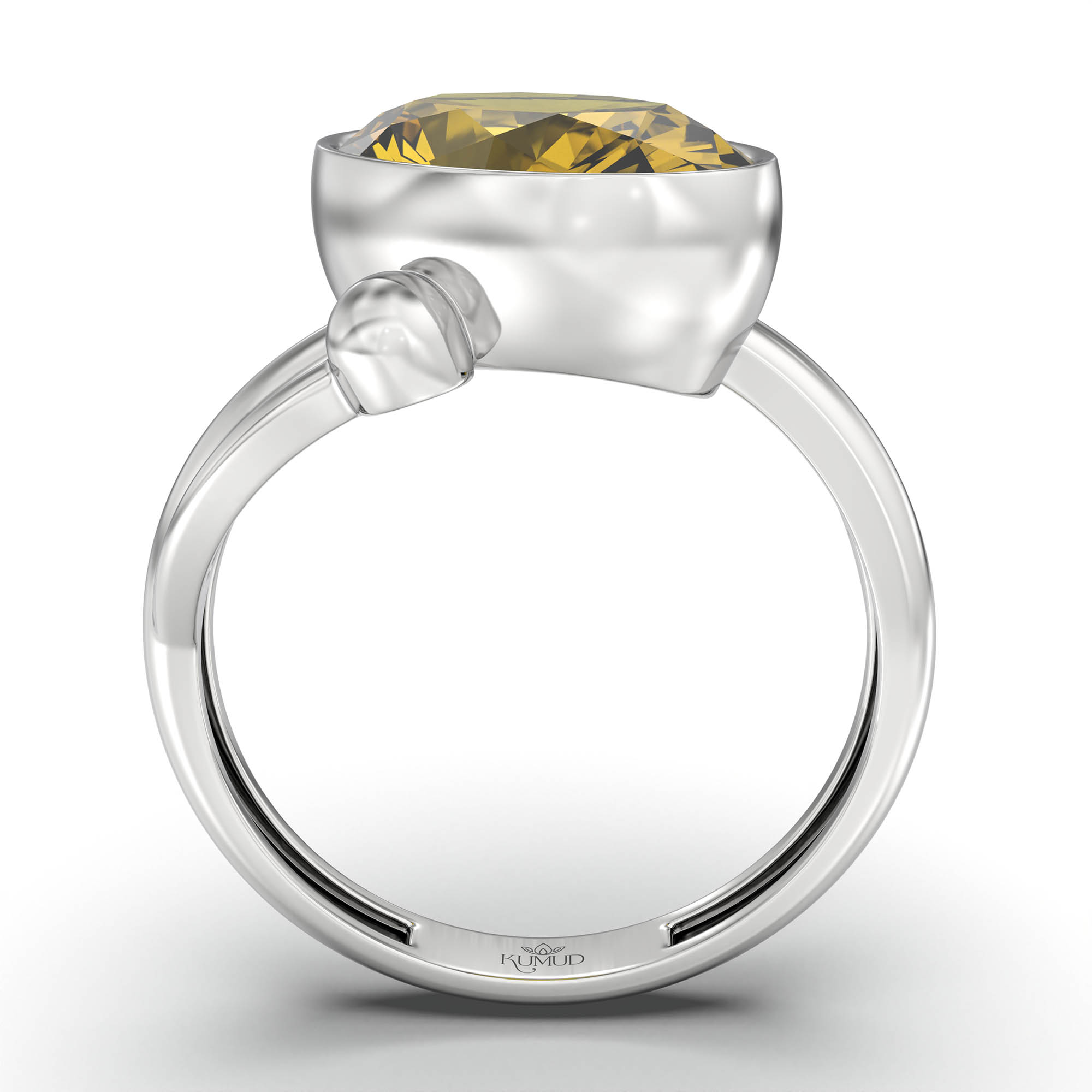 Yellow Sapphire (Pukhraj) Ring for Women in 925 Sterling Silver – Oval 11x8 mm, Bezel Setting, 4 g (Design K14-5) thumbnail