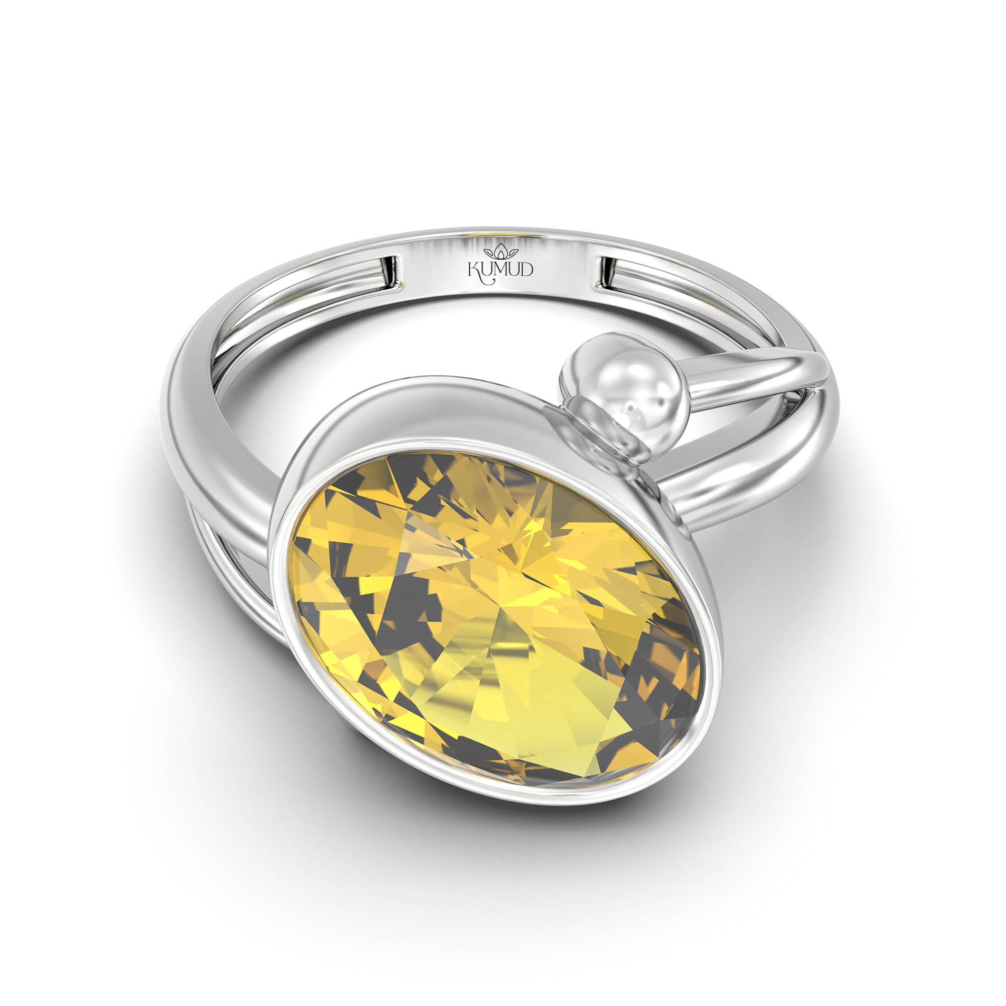 Yellow Sapphire (Pukhraj) Ring for Women in 925 Sterling Silver – Oval 11x8 mm, Bezel Setting, 4 g (Design K14-5) thumbnail