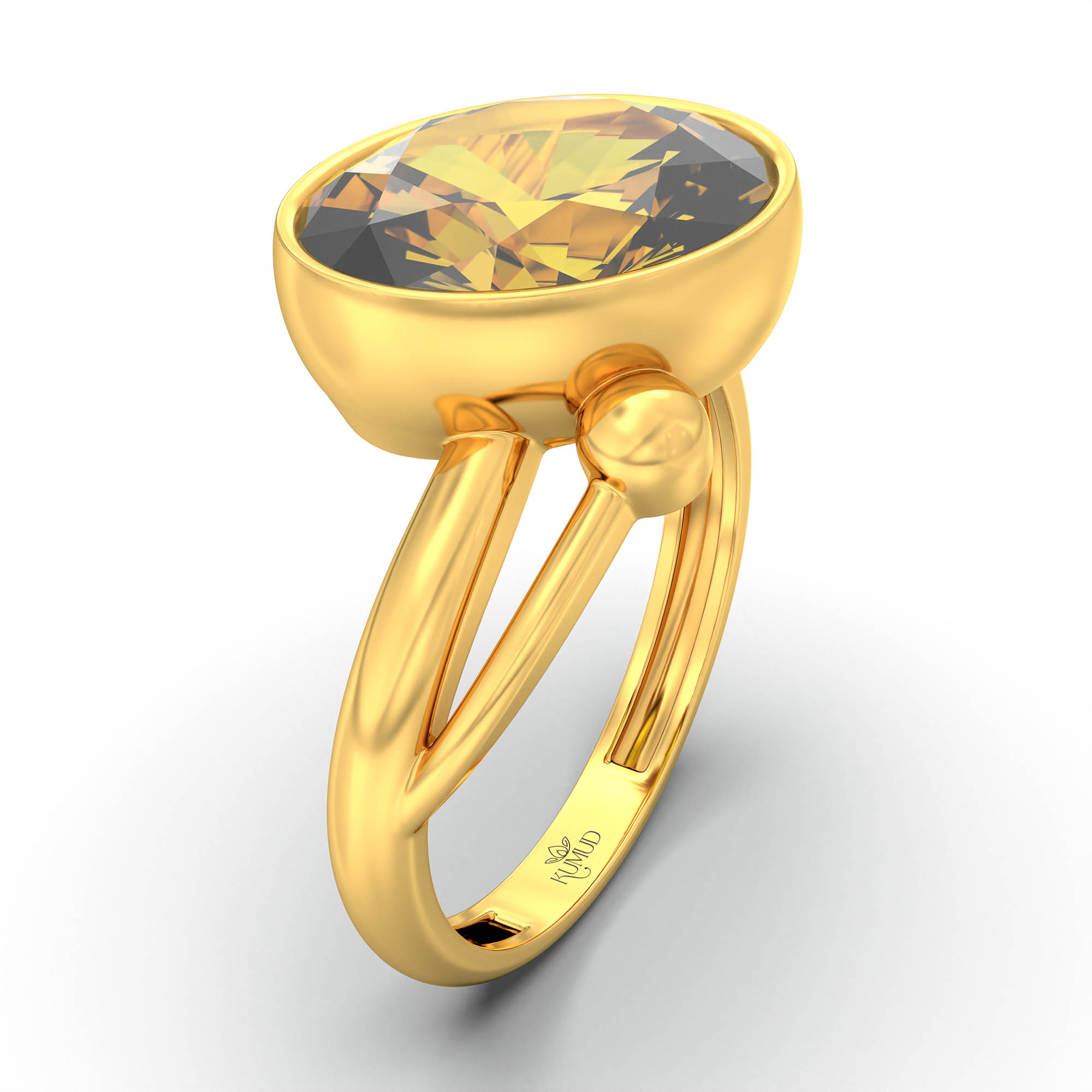 Yellow Sapphire (Pukhraj) Ring for Women in 22K Yellow Gold – Oval 11x8 mm, Bezel Setting, 4 g (Design K14-5) thumbnail