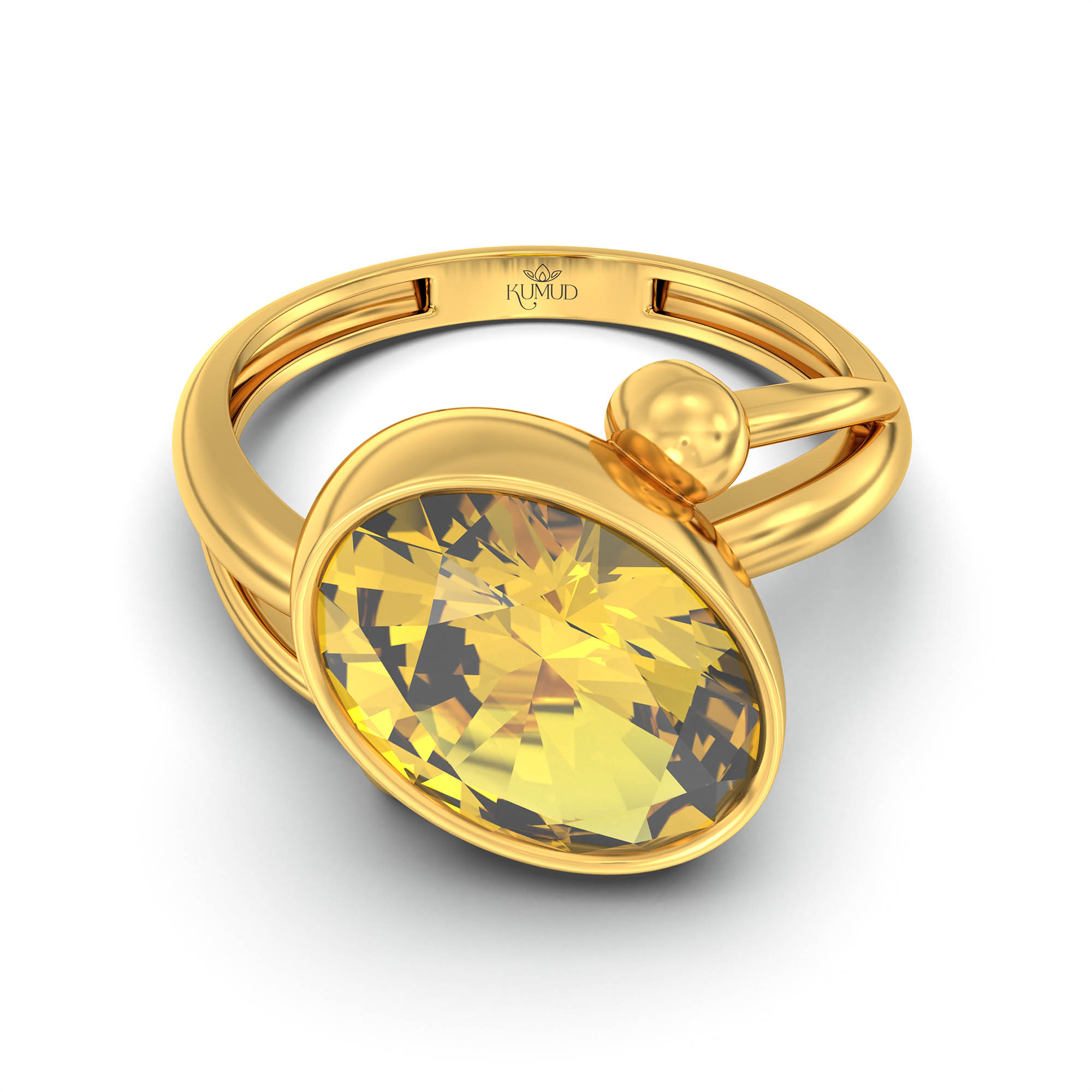 Yellow Sapphire (Pukhraj) Ring for Women in 22K Yellow Gold – Oval 11x8 mm, Bezel Setting, 4 g (Design K14-5) thumbnail
