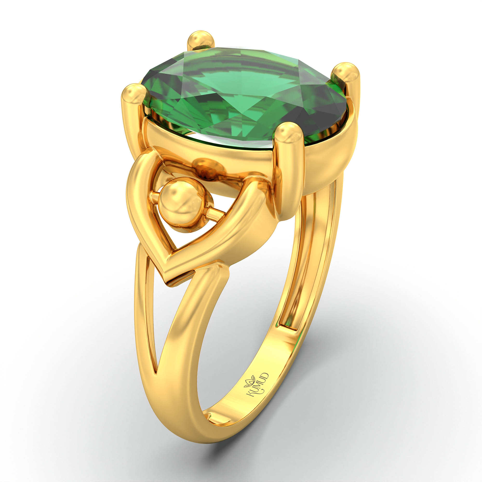 Emerald (Panna) Ring for Women in 22K Yellow Gold – Oval 11x8 mm, Prong Setting, 4 g (Design K14-6) thumbnail