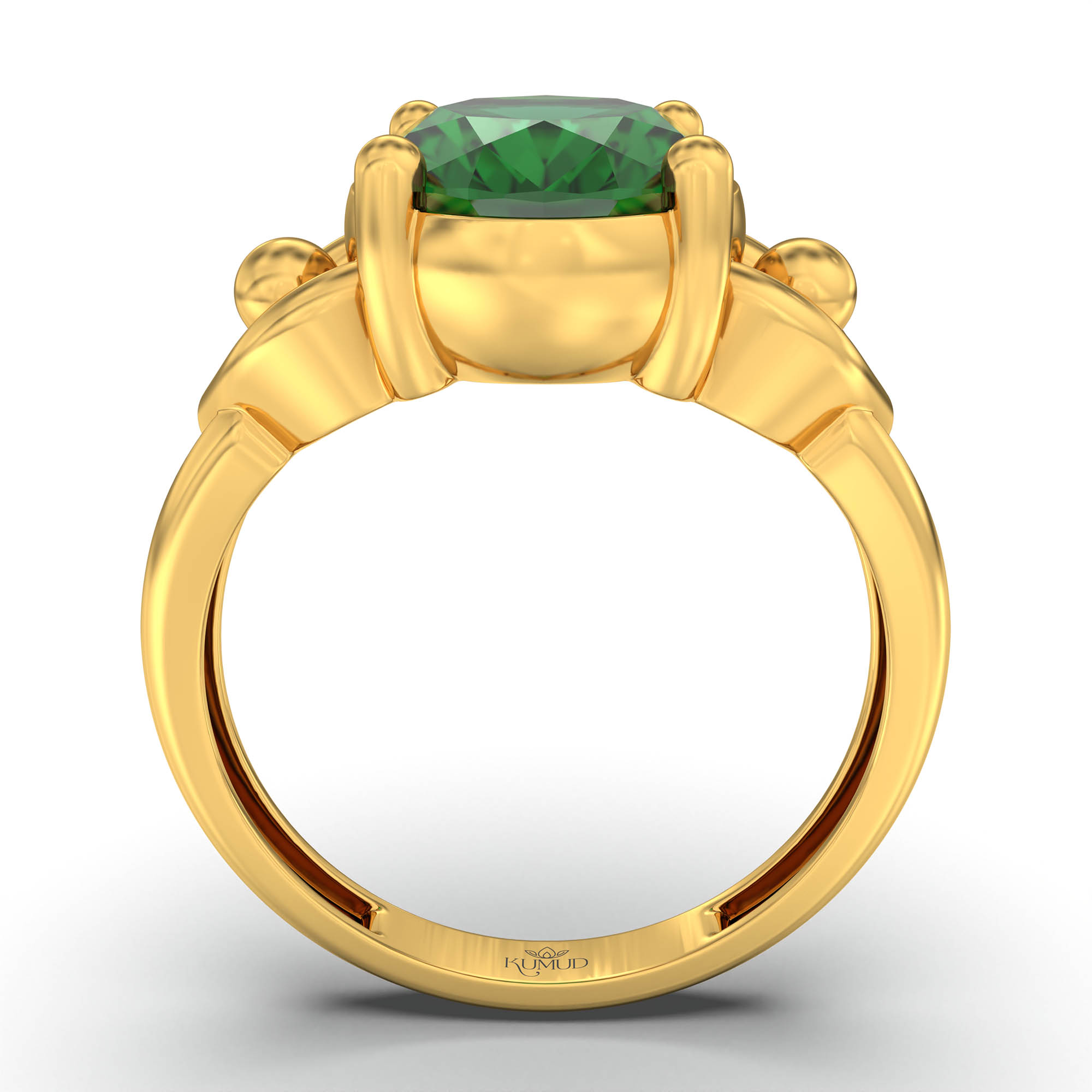 Emerald (Panna) Ring for Women in 22K Yellow Gold – Oval 11x8 mm, Prong Setting, 4 g (Design K14-6) thumbnail