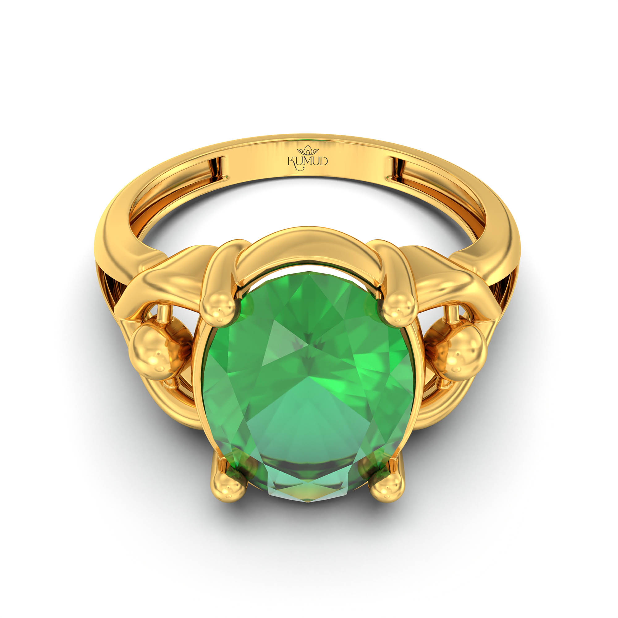 Emerald (Panna) Ring for Women in 22K Yellow Gold – Oval 11x8 mm, Prong Setting, 4 g (Design K14-6) thumbnail