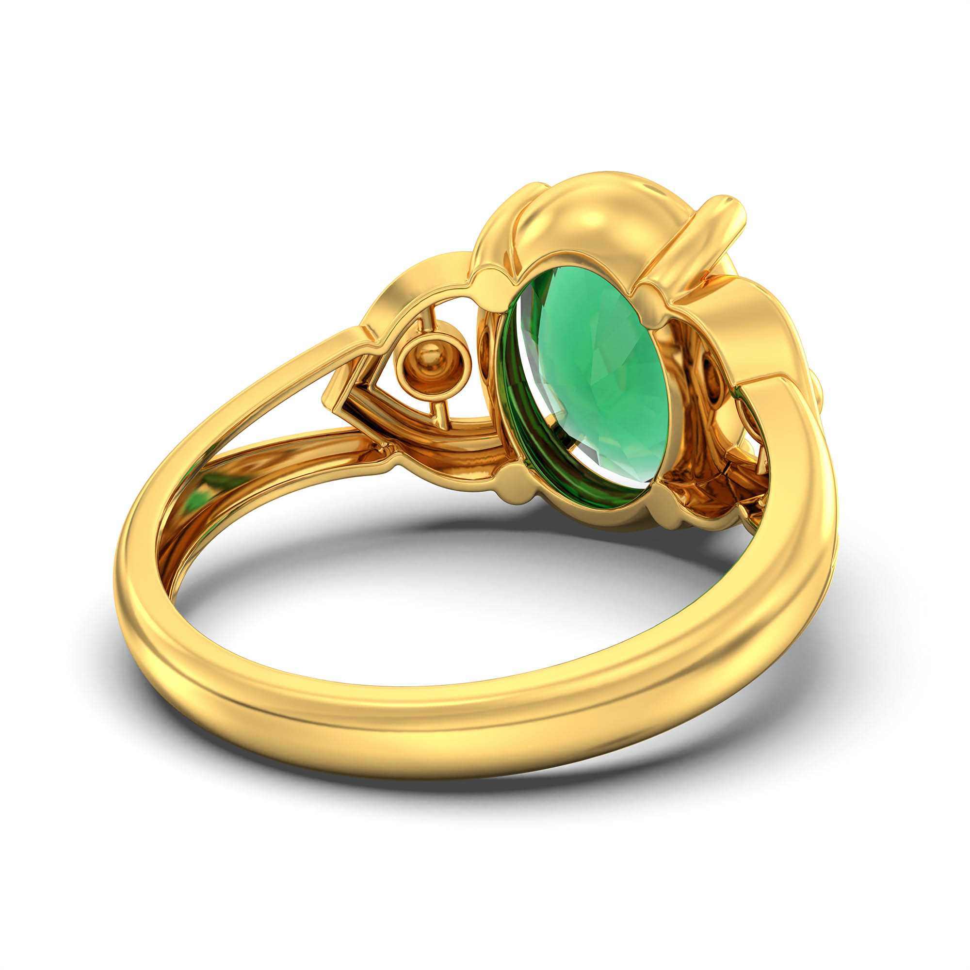 Emerald (Panna) Ring for Women in 22K Yellow Gold – Oval 11x8 mm, Prong Setting, 4 g (Design K14-6) thumbnail