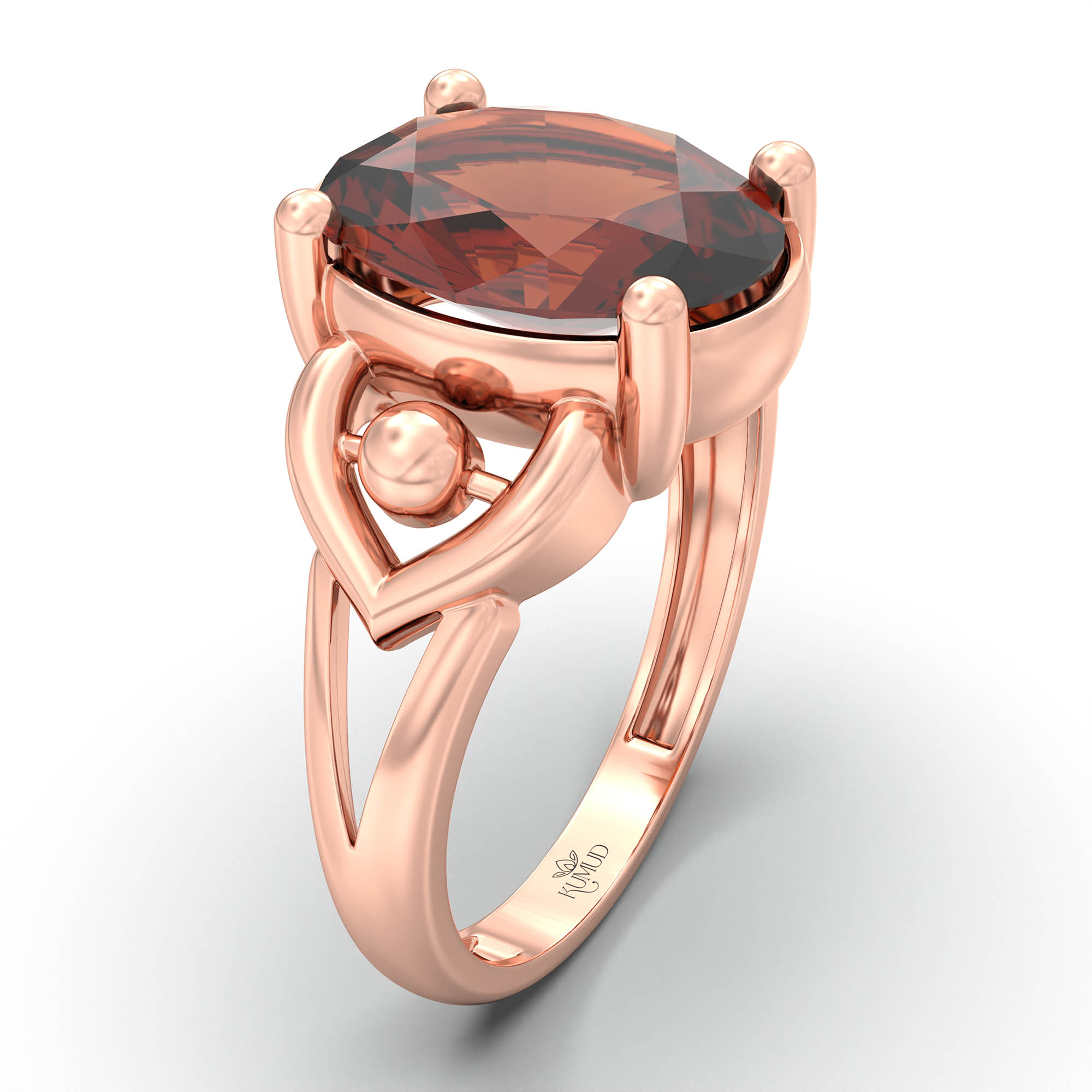 Hessonite (Gomed) Ring for Women in 18K Rose Gold – Oval 11x8 mm, Prong Setting, 4 g (Design K14-6) thumbnail