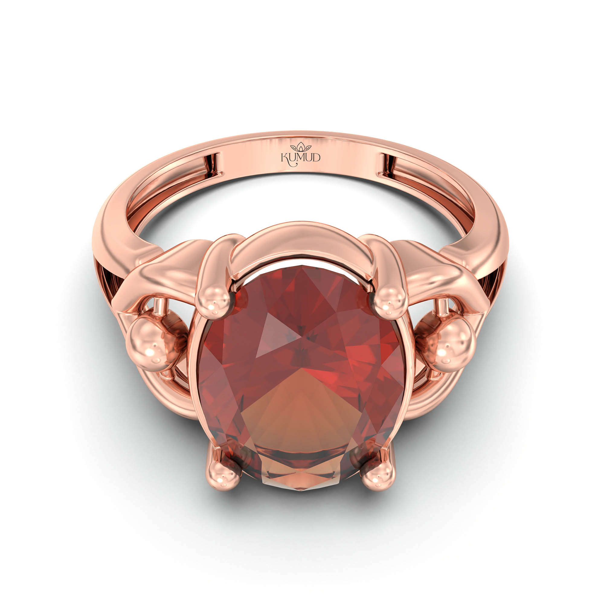 Hessonite (Gomed) Ring for Women in 18K Rose Gold – Oval 11x8 mm, Prong Setting, 4 g (Design K14-6) thumbnail
