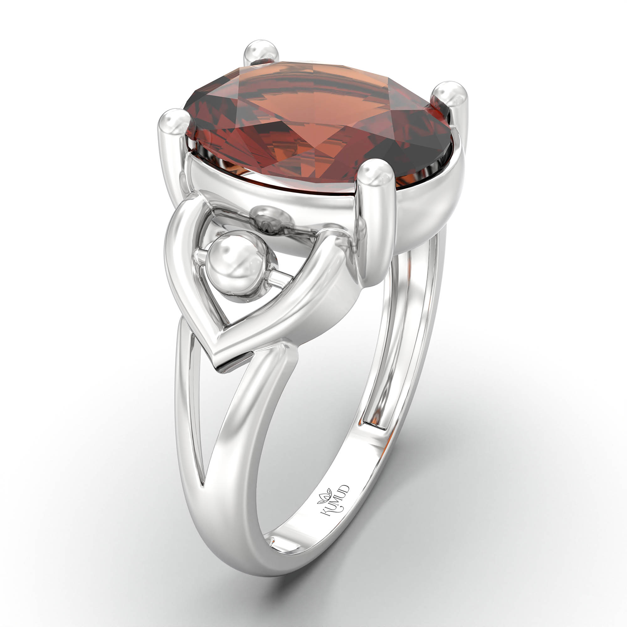 Hessonite (Gomed) Ring for Women in 18K White Gold – Oval 11x8 mm, Prong Setting, 4 g (Design K14-6) thumbnail