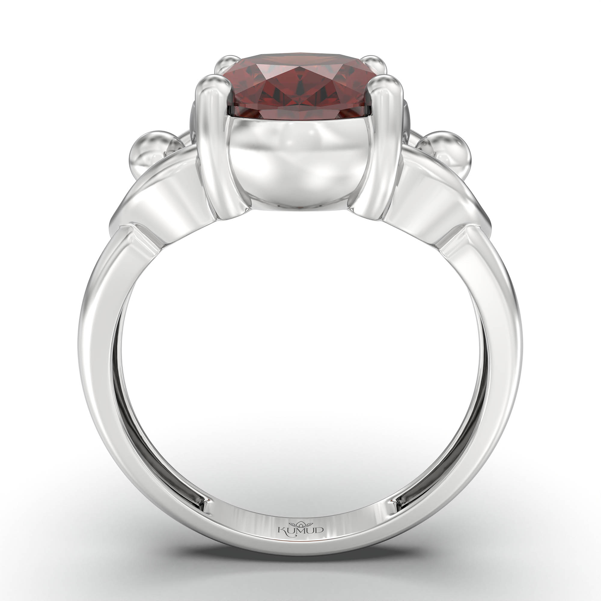 Hessonite (Gomed) Ring for Women in 18K White Gold – Oval 11x8 mm, Prong Setting, 4 g (Design K14-6) thumbnail